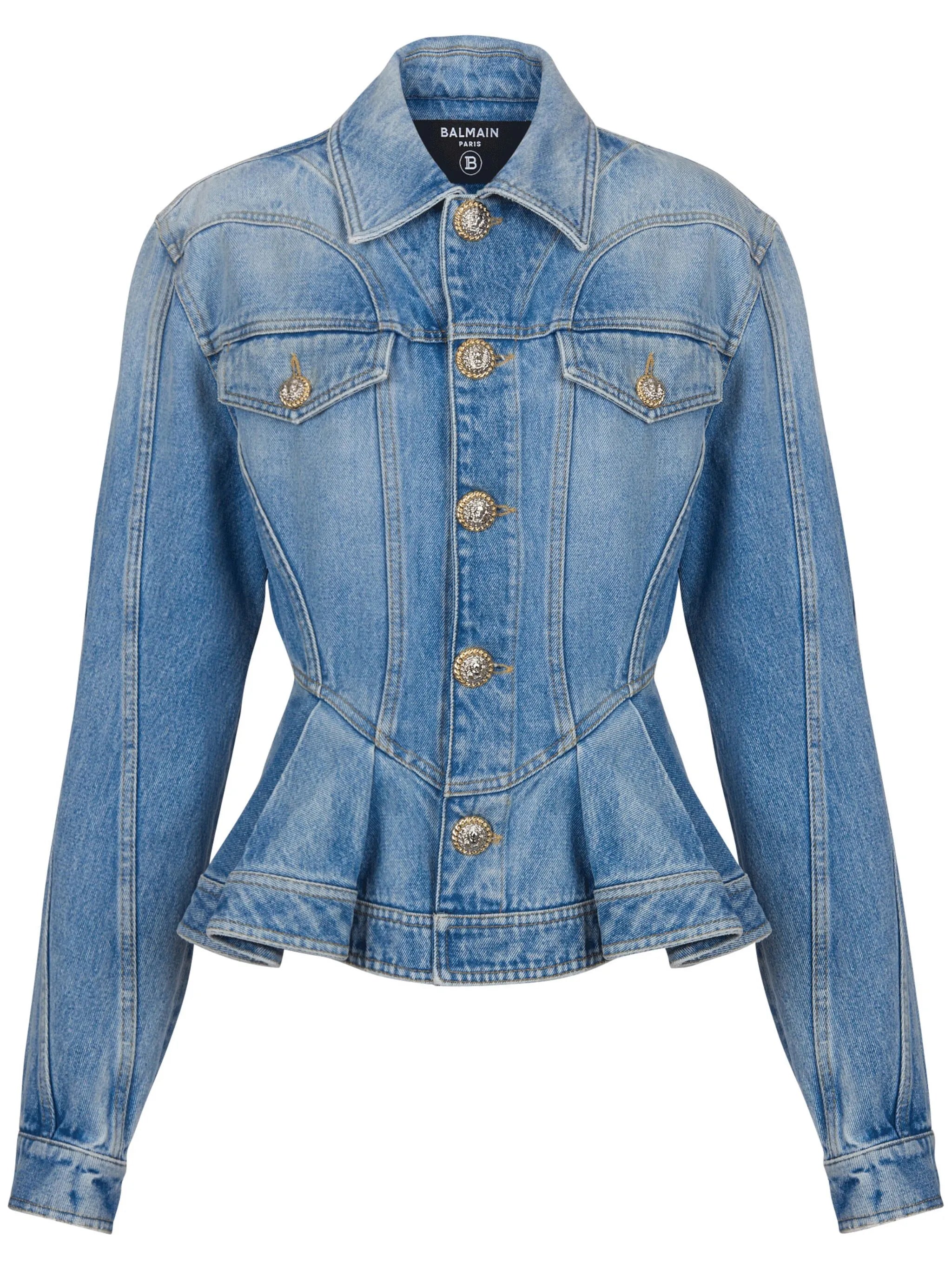 logo-buttons pleated denim blazer