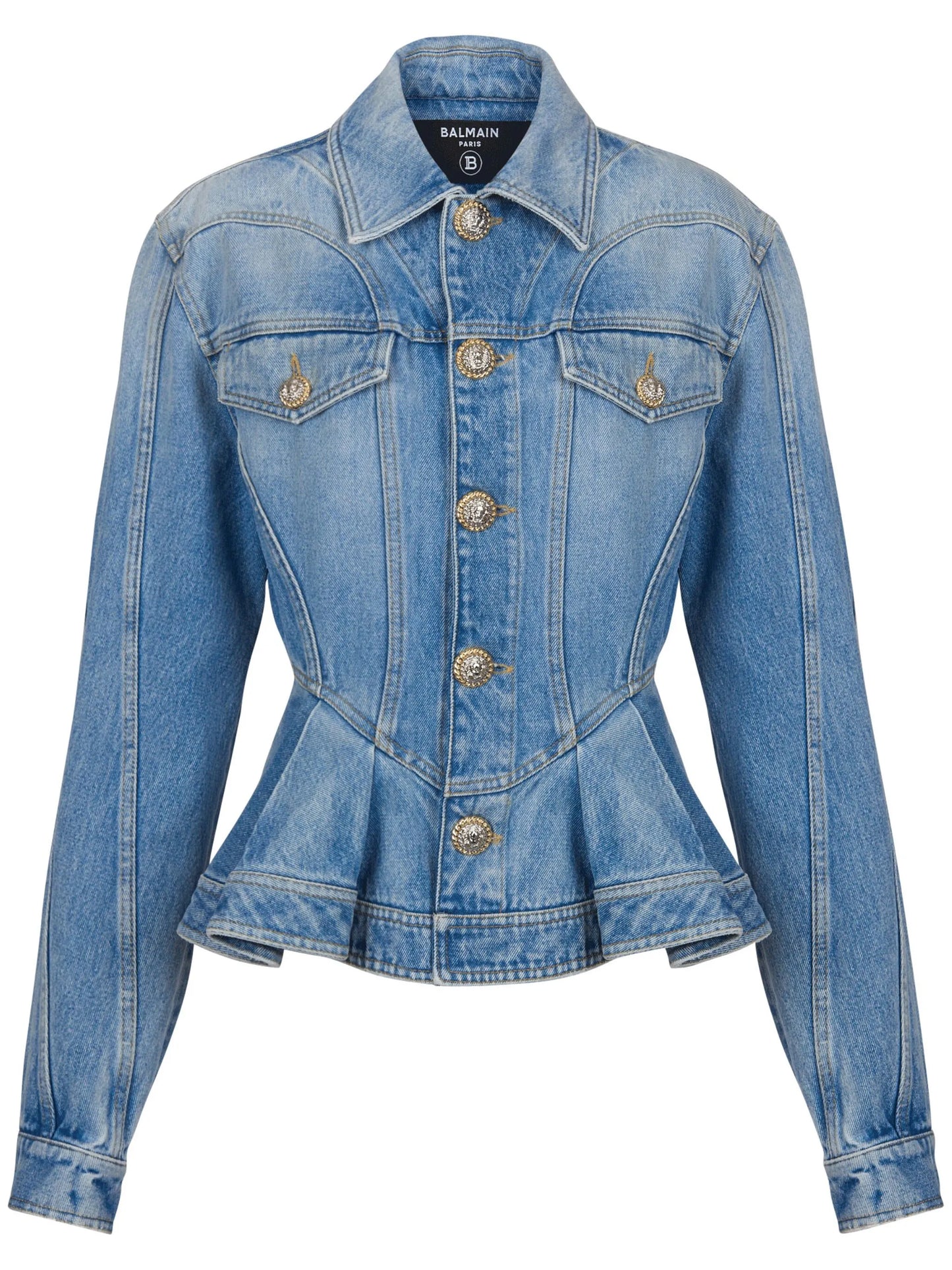 logo-buttons pleated denim blazer