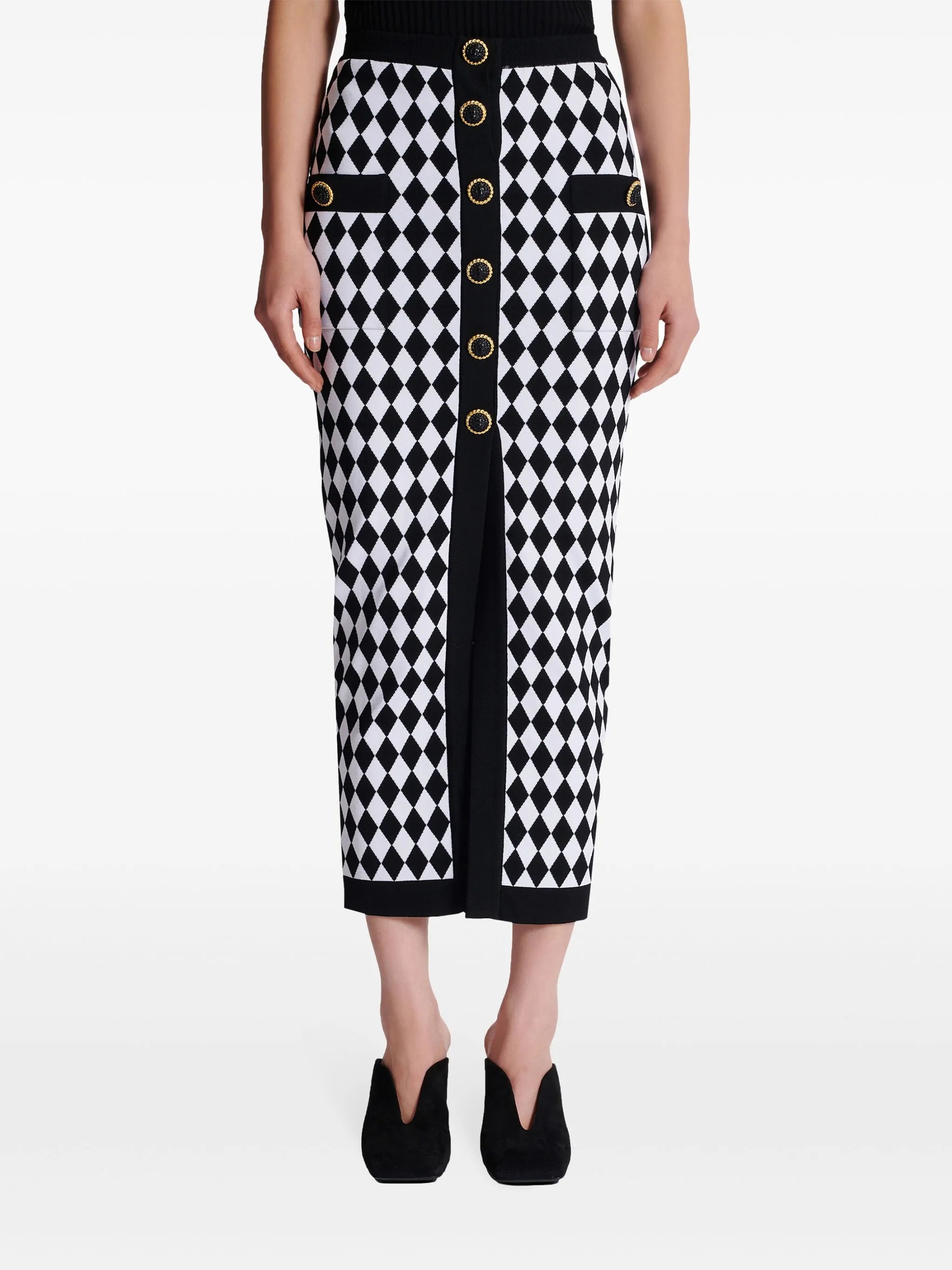 diamond-intarsia knitted midi skirt