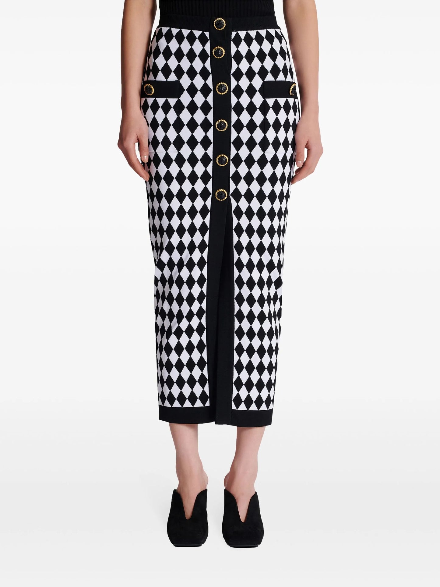 diamond-intarsia knitted midi skirt