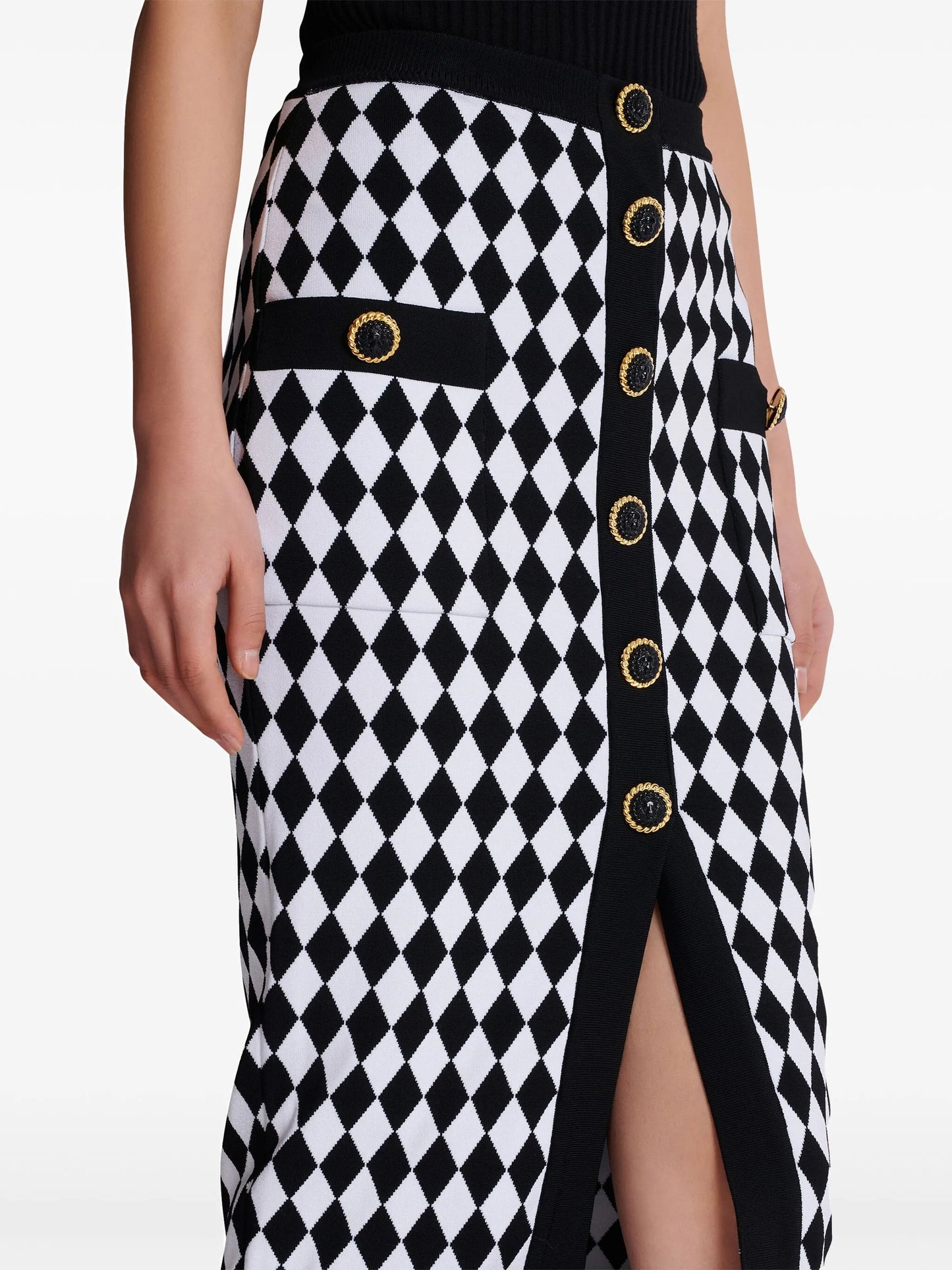 diamond-intarsia knitted midi skirt