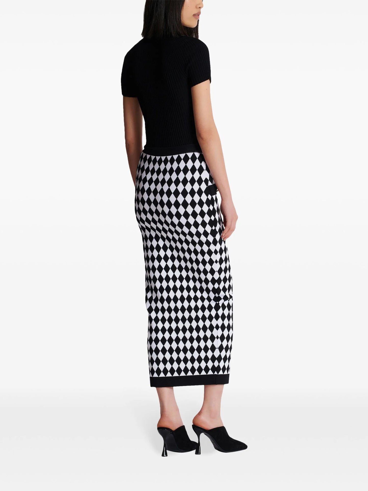diamond-intarsia knitted midi skirt