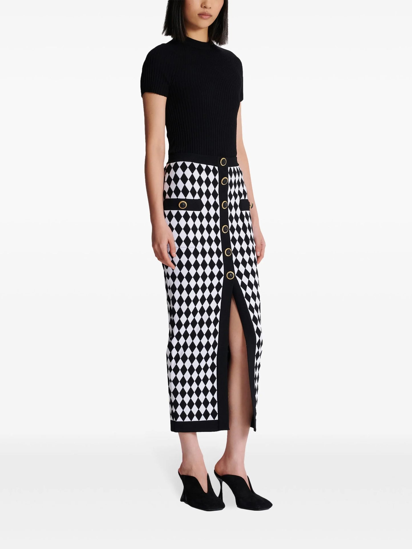 diamond-intarsia knitted midi skirt