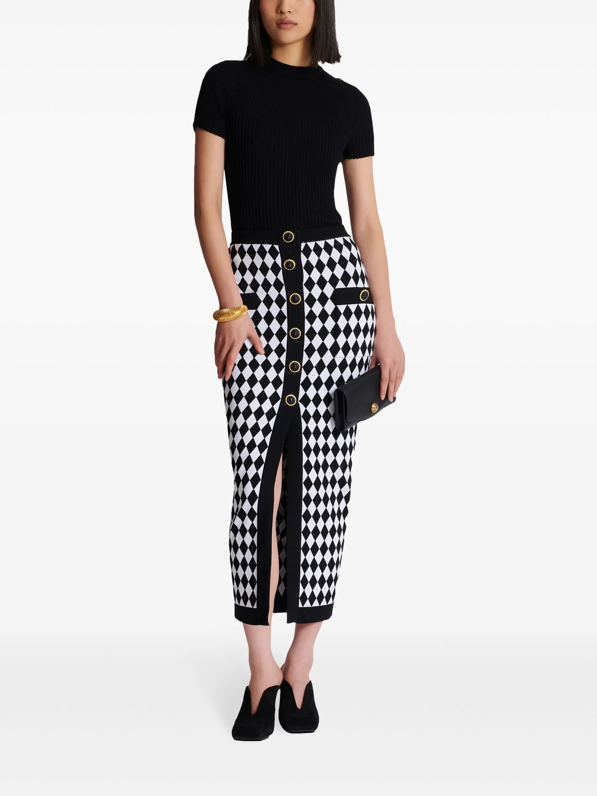 diamond-intarsia knitted midi skirt