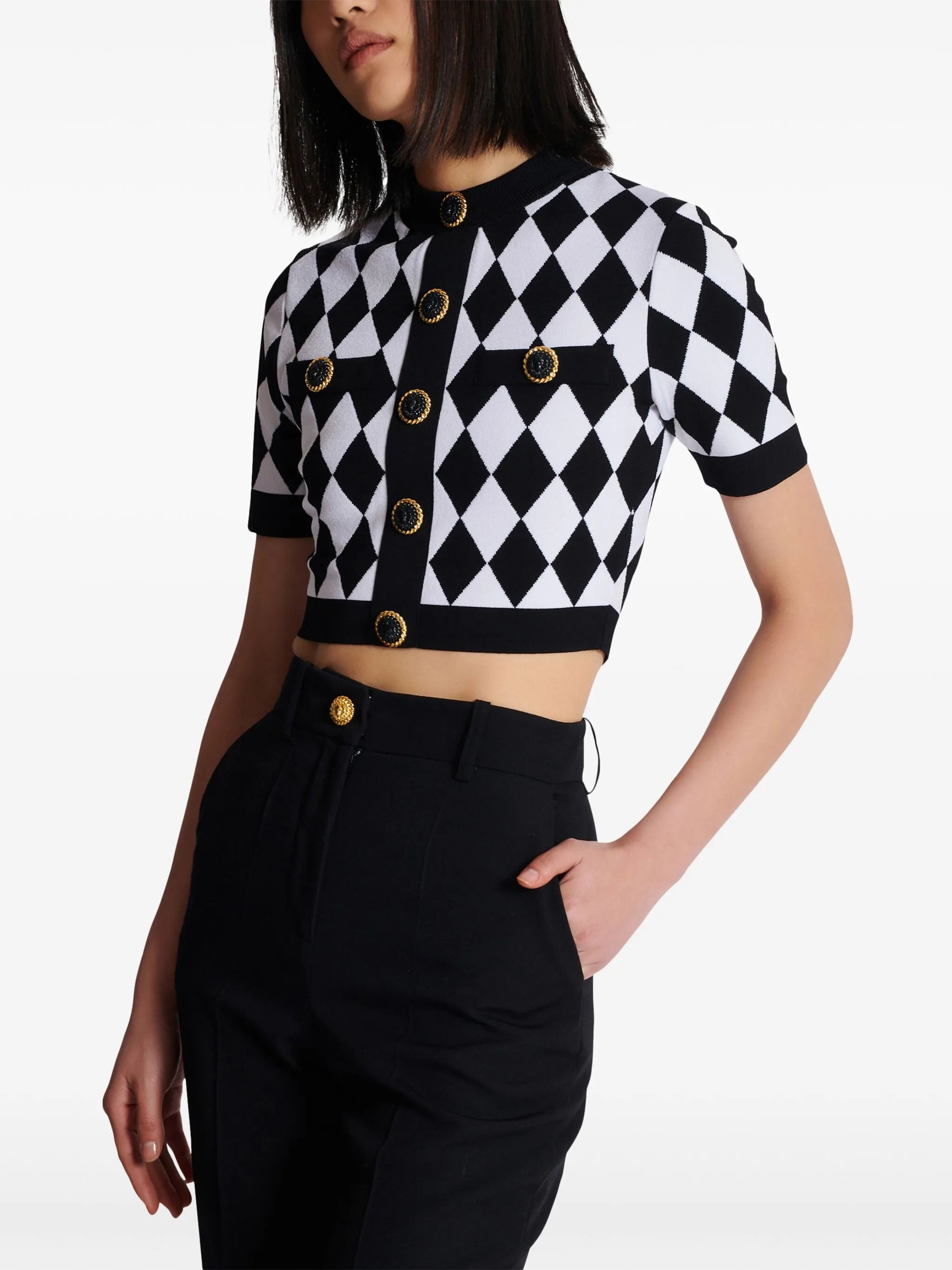 diamond-jacquard knitted top
