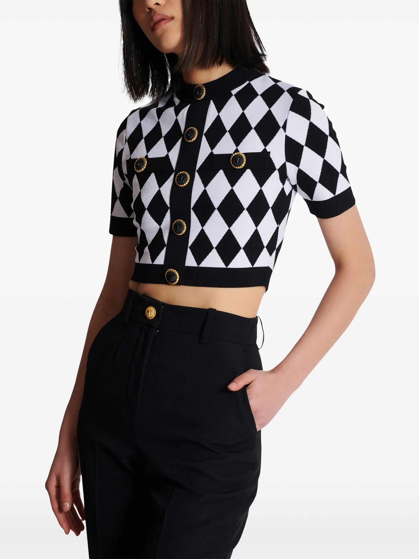 diamond-jacquard knitted top