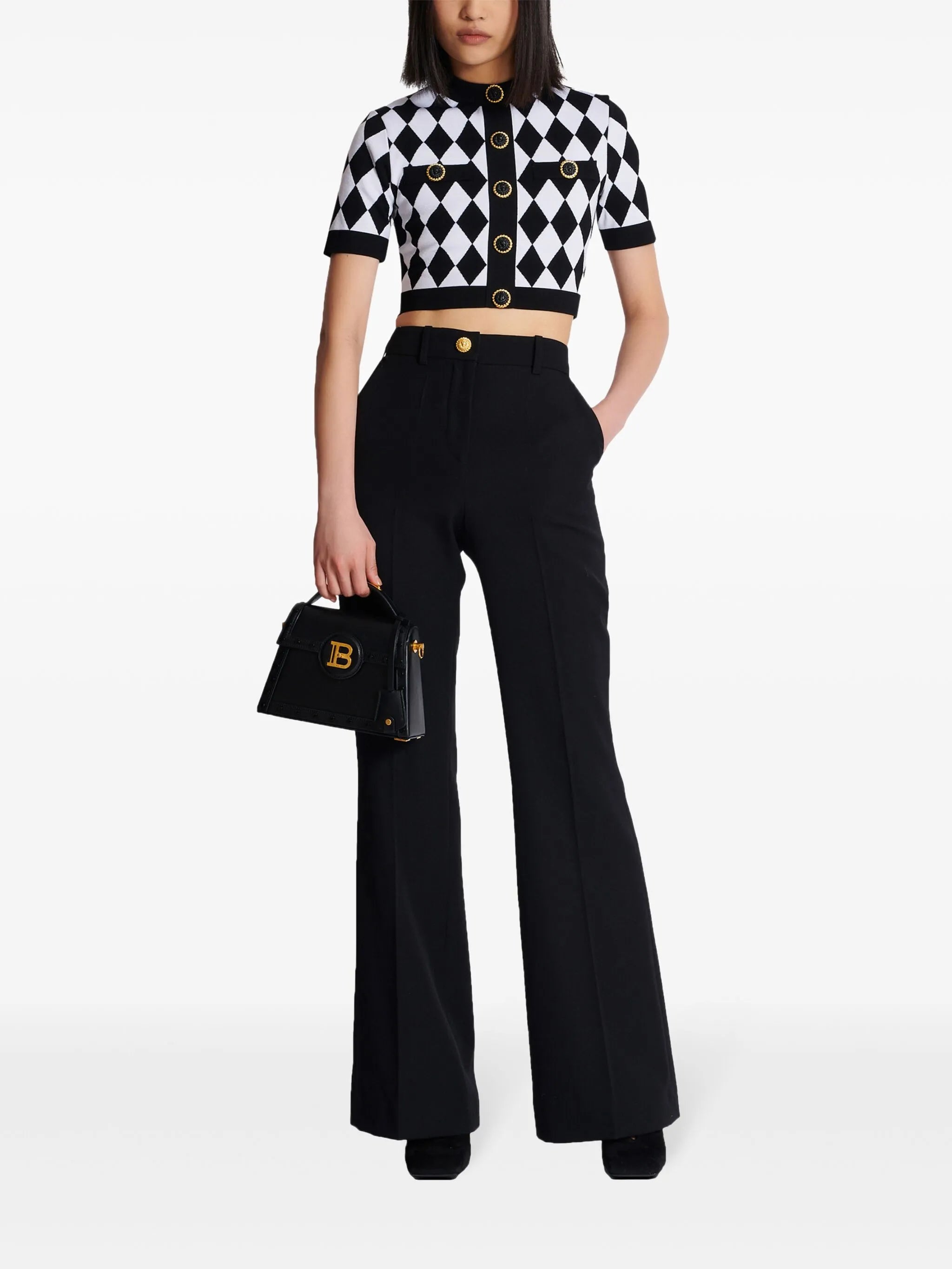 diamond-jacquard knitted top