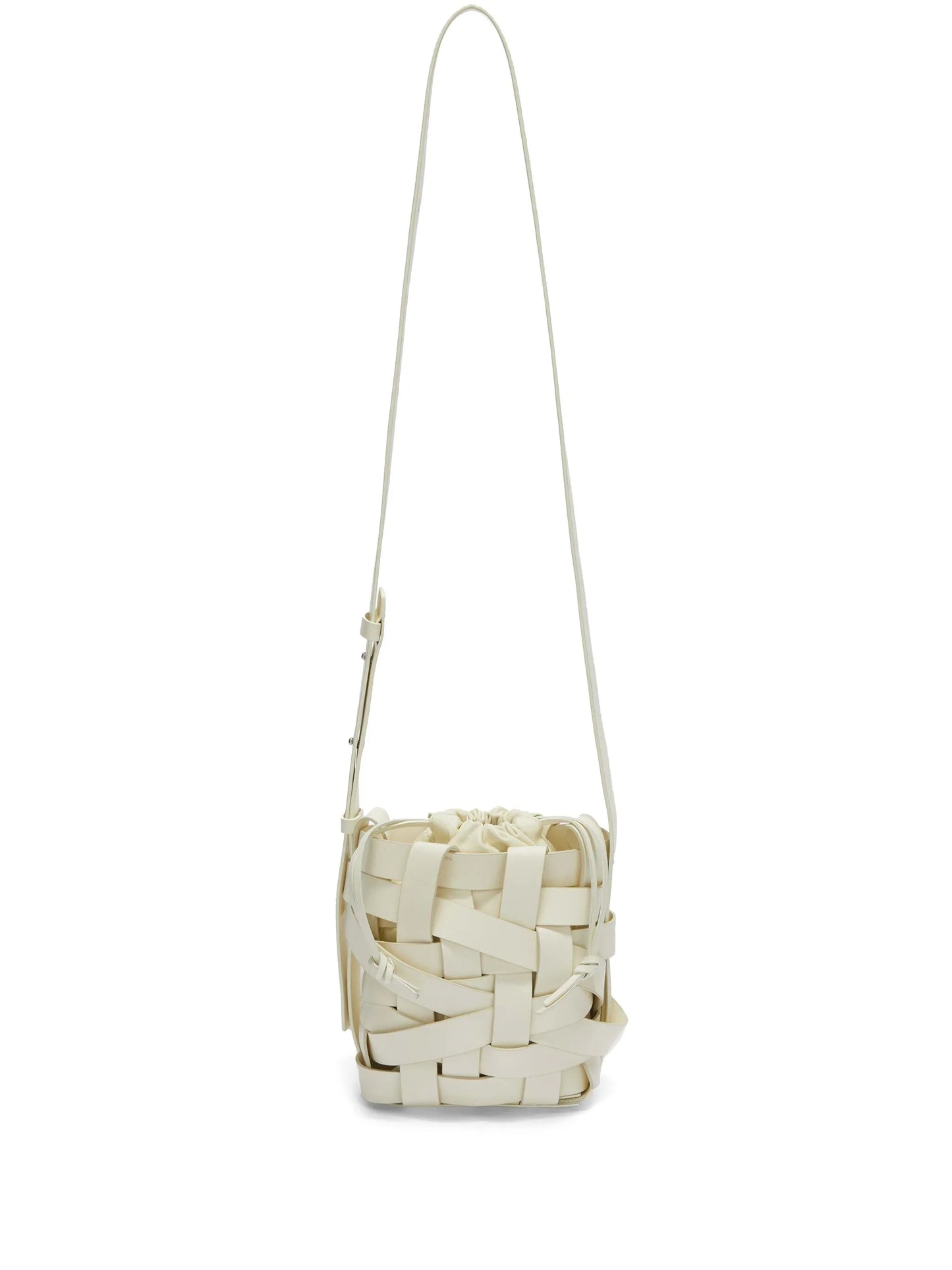 small woven leather bucket bag