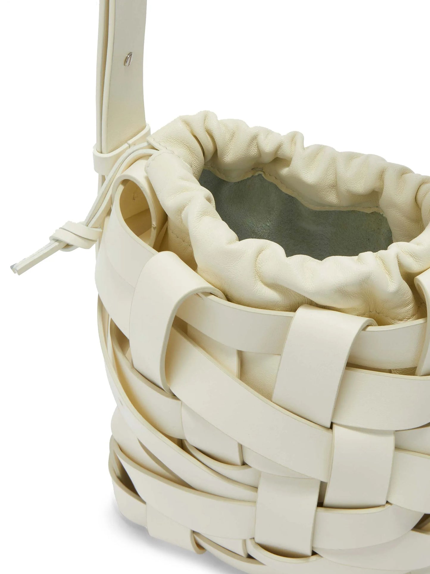small woven leather bucket bag