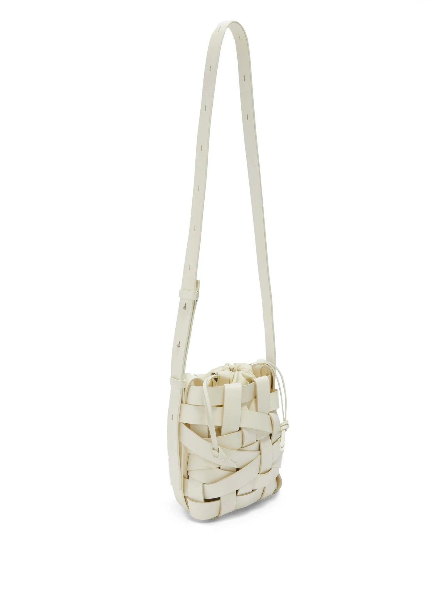 small woven leather bucket bag