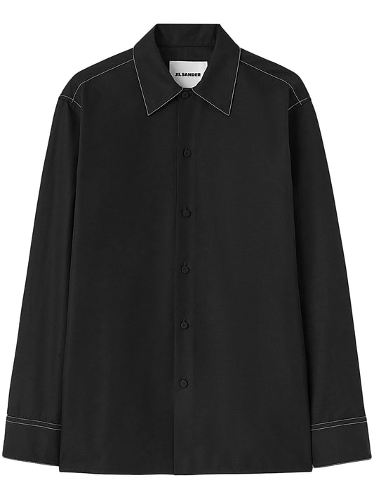 long-sleeve contrast-stitching shirt