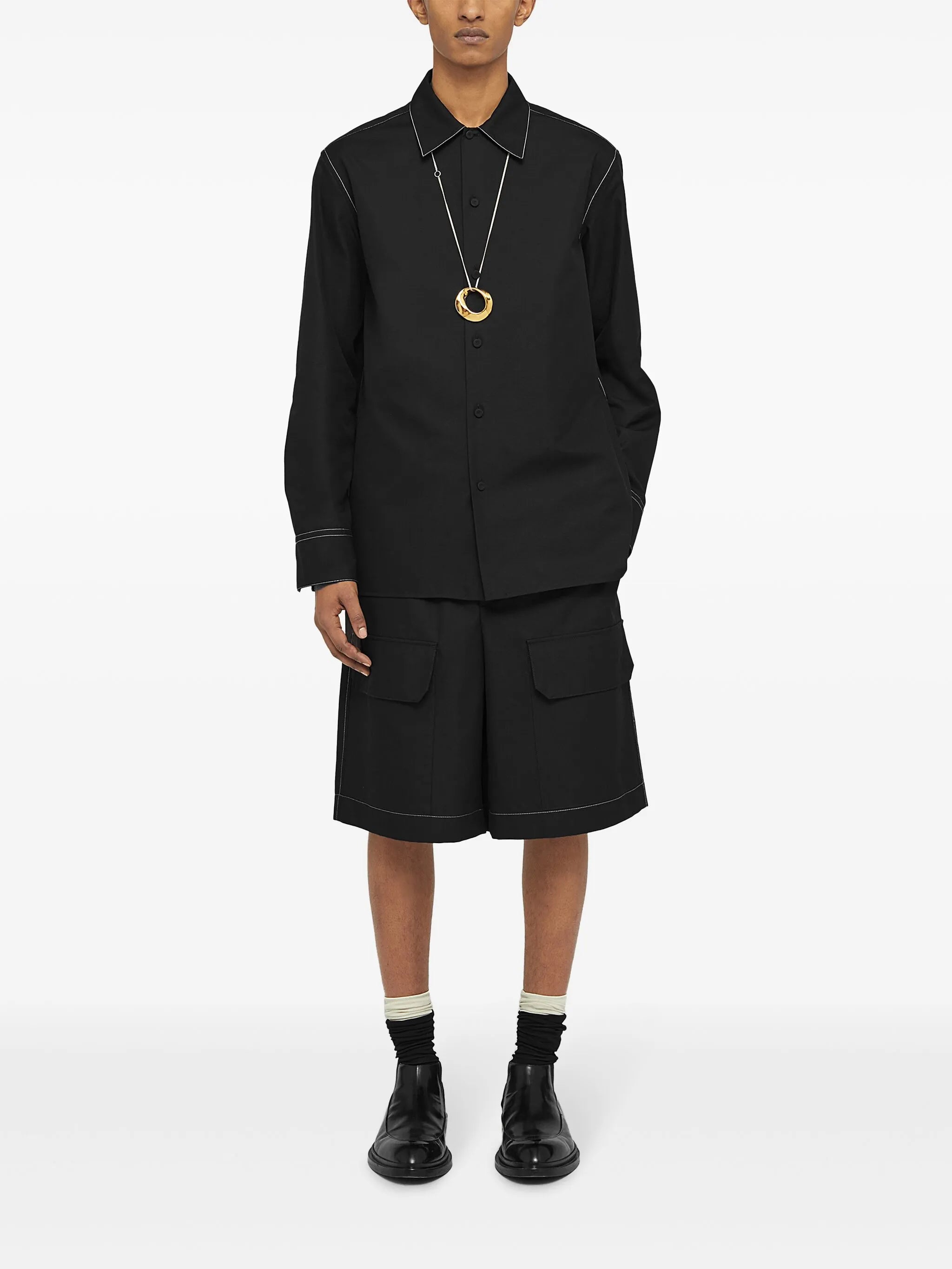 long-sleeve contrast-stitching shirt