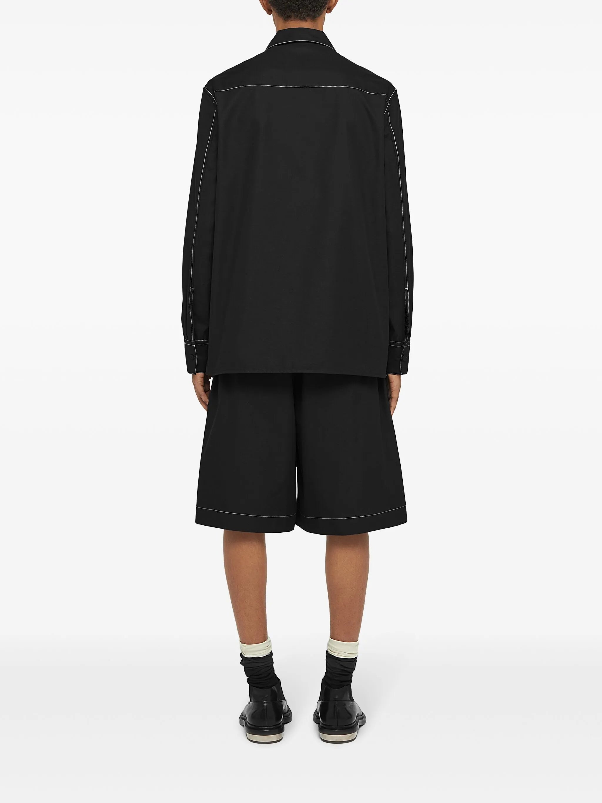 long-sleeve contrast-stitching shirt