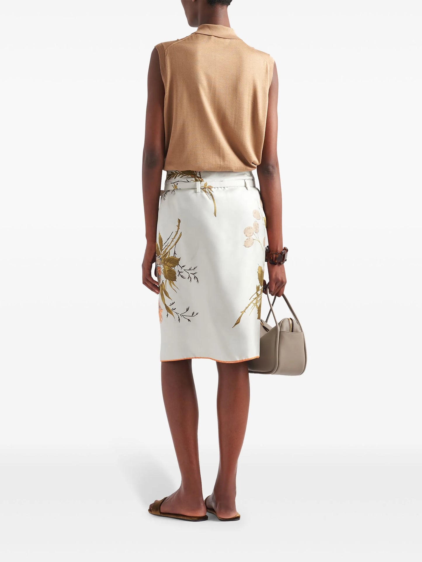 floral-print silk midi skirt