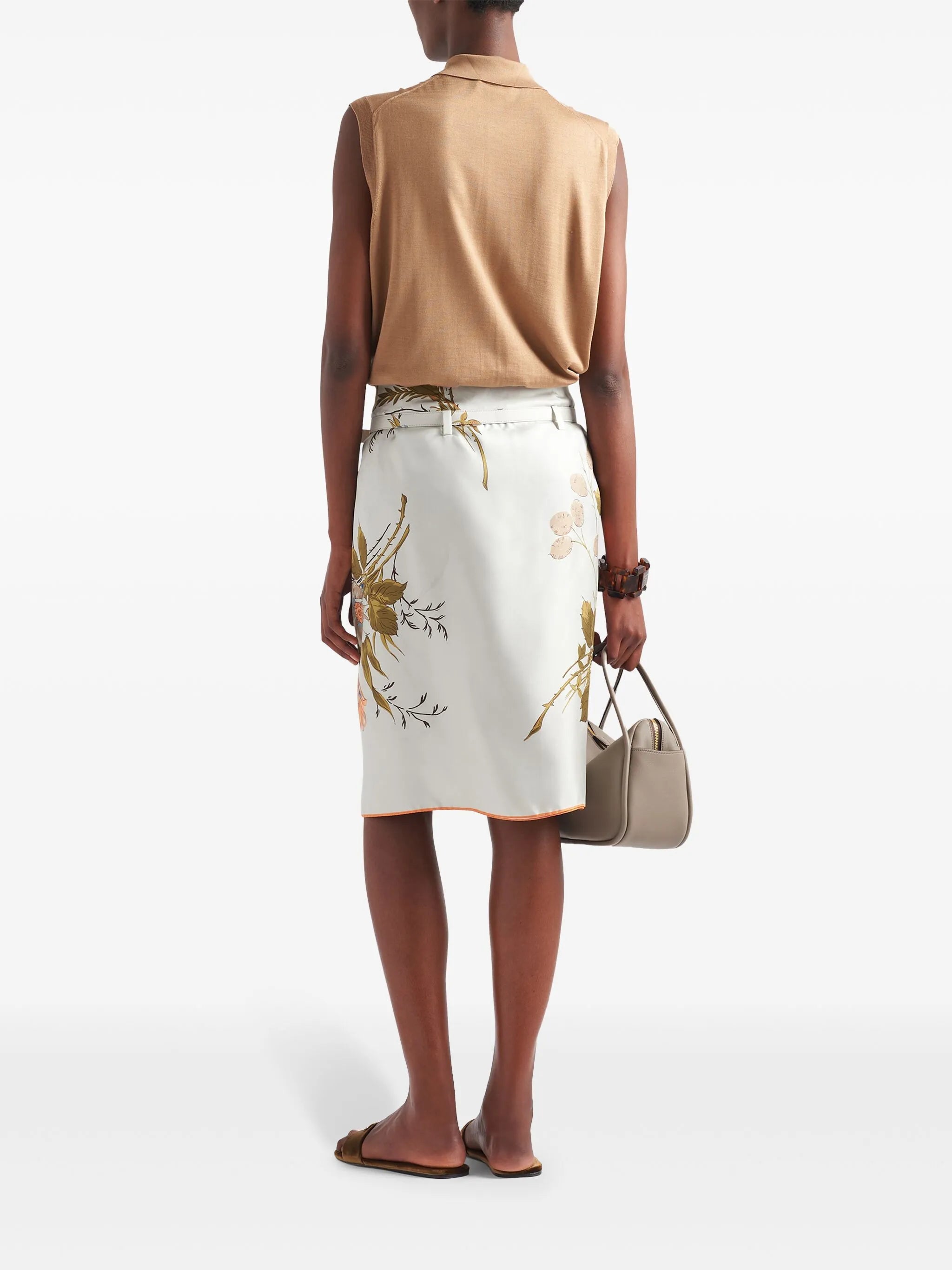 floral-print silk midi skirt