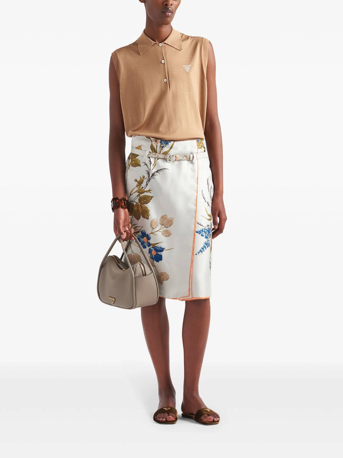 floral-print silk midi skirt