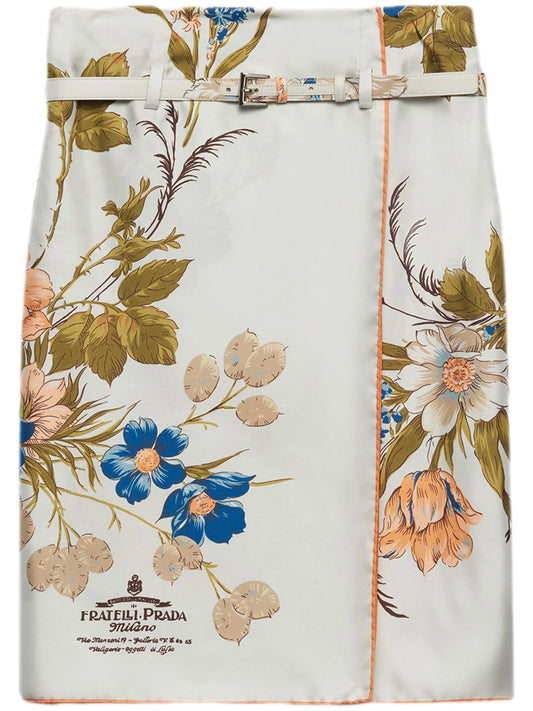 floral-print silk midi skirt
