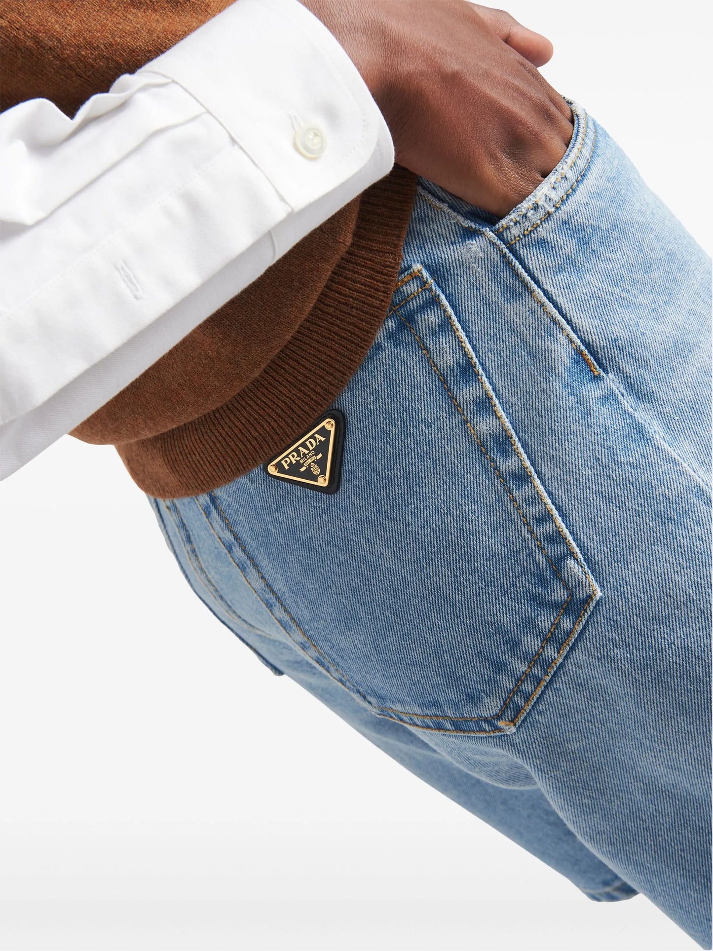 Triangle-logo high-rise denim shorts