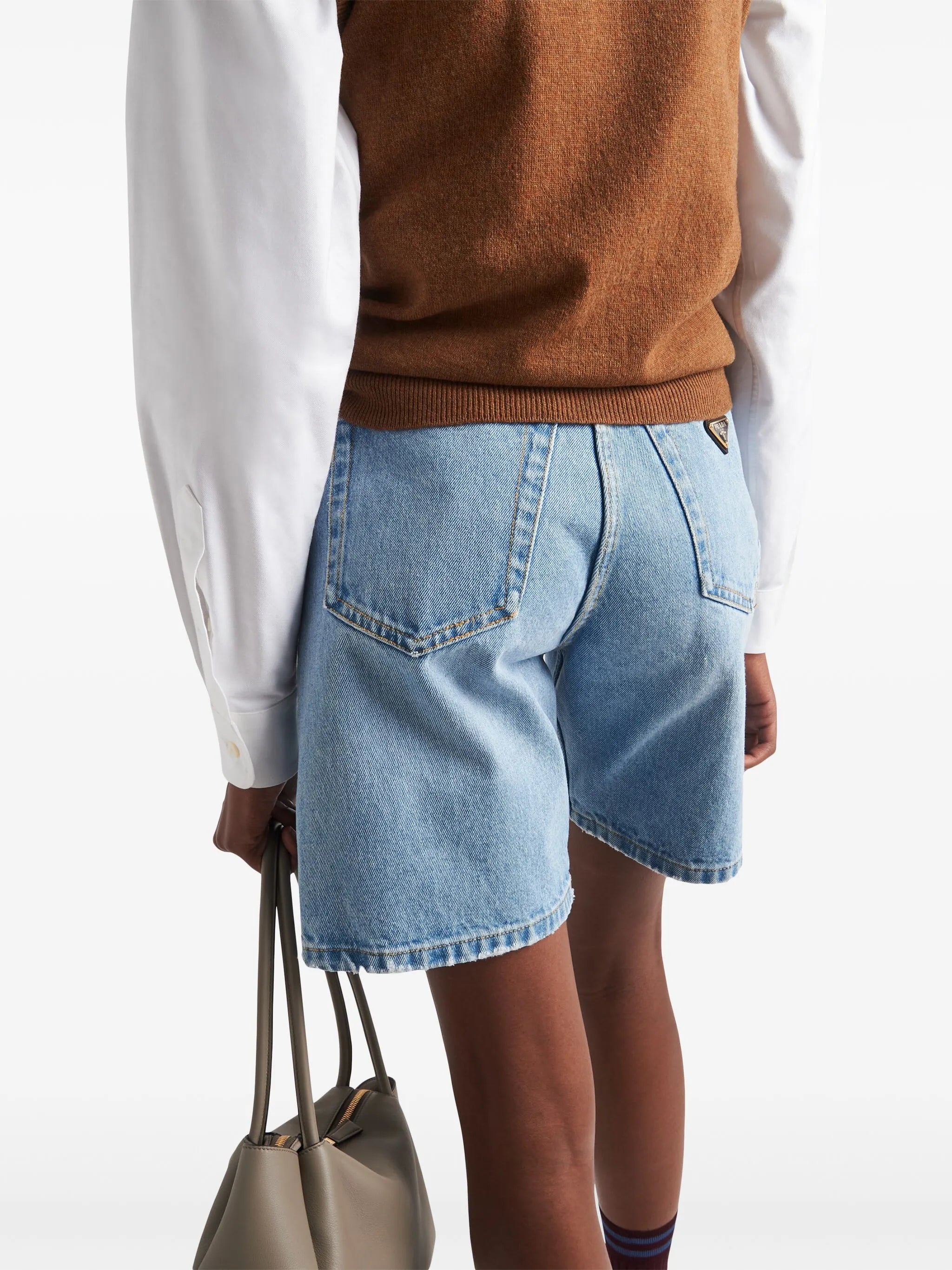 Triangle-logo high-rise denim shorts