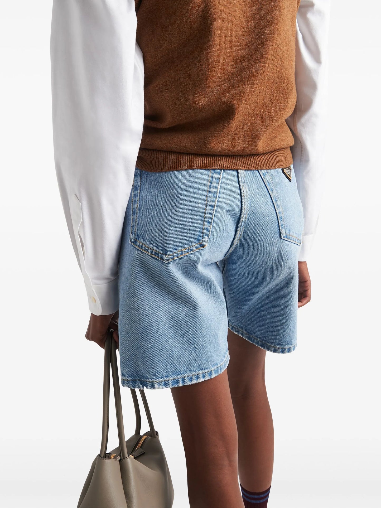 Triangle-logo high-rise denim shorts
