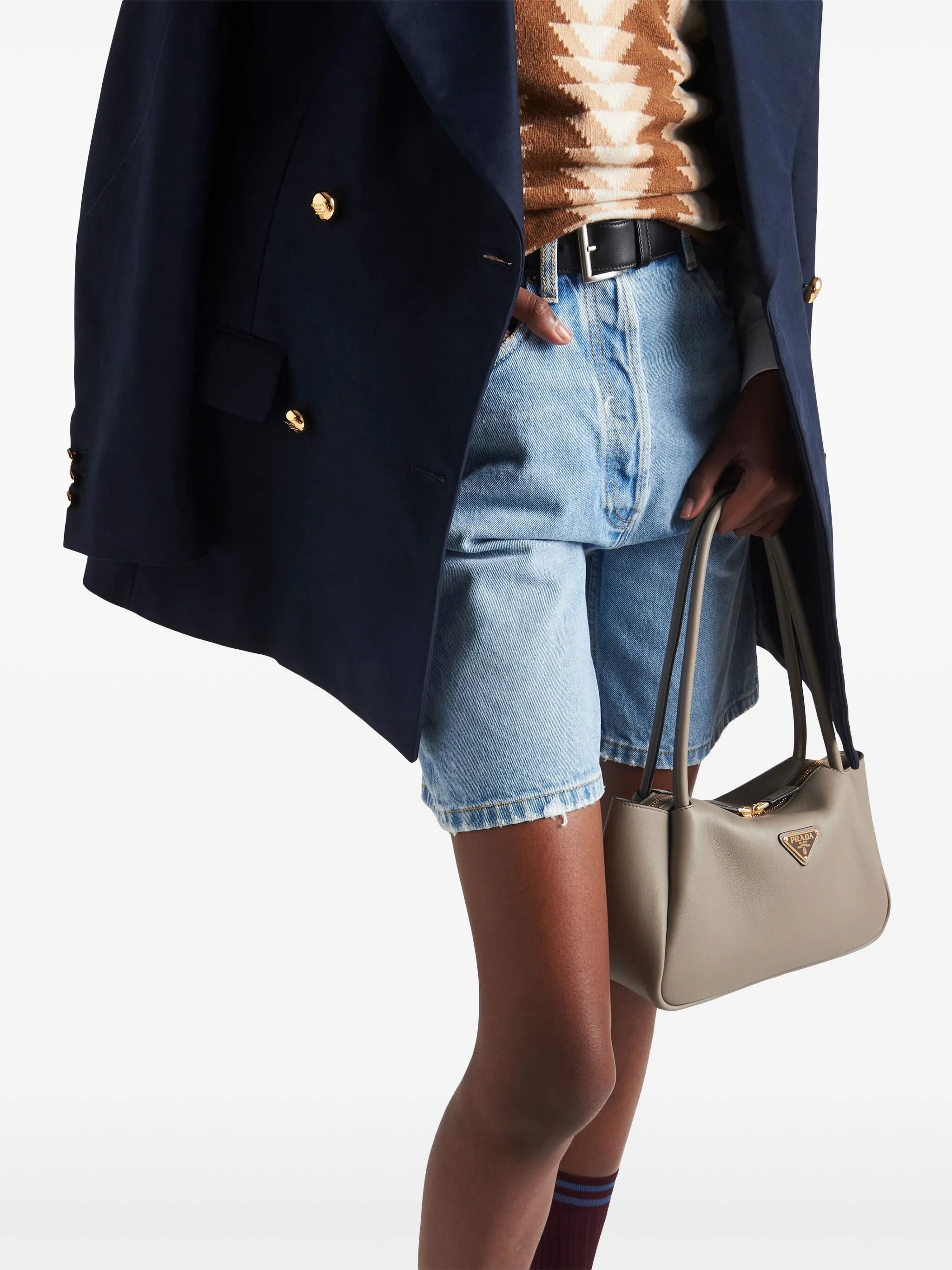 Triangle-logo high-rise denim shorts