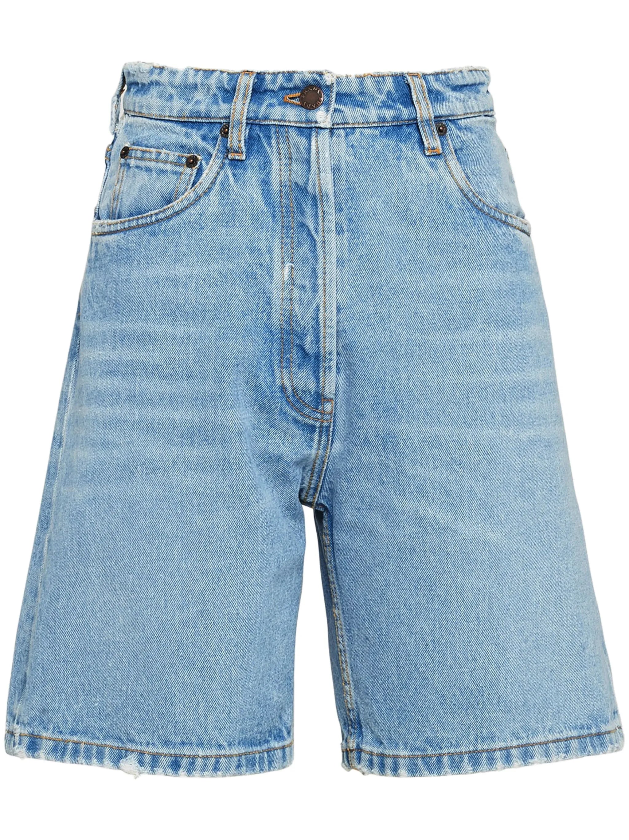 Triangle-logo high-rise denim shorts