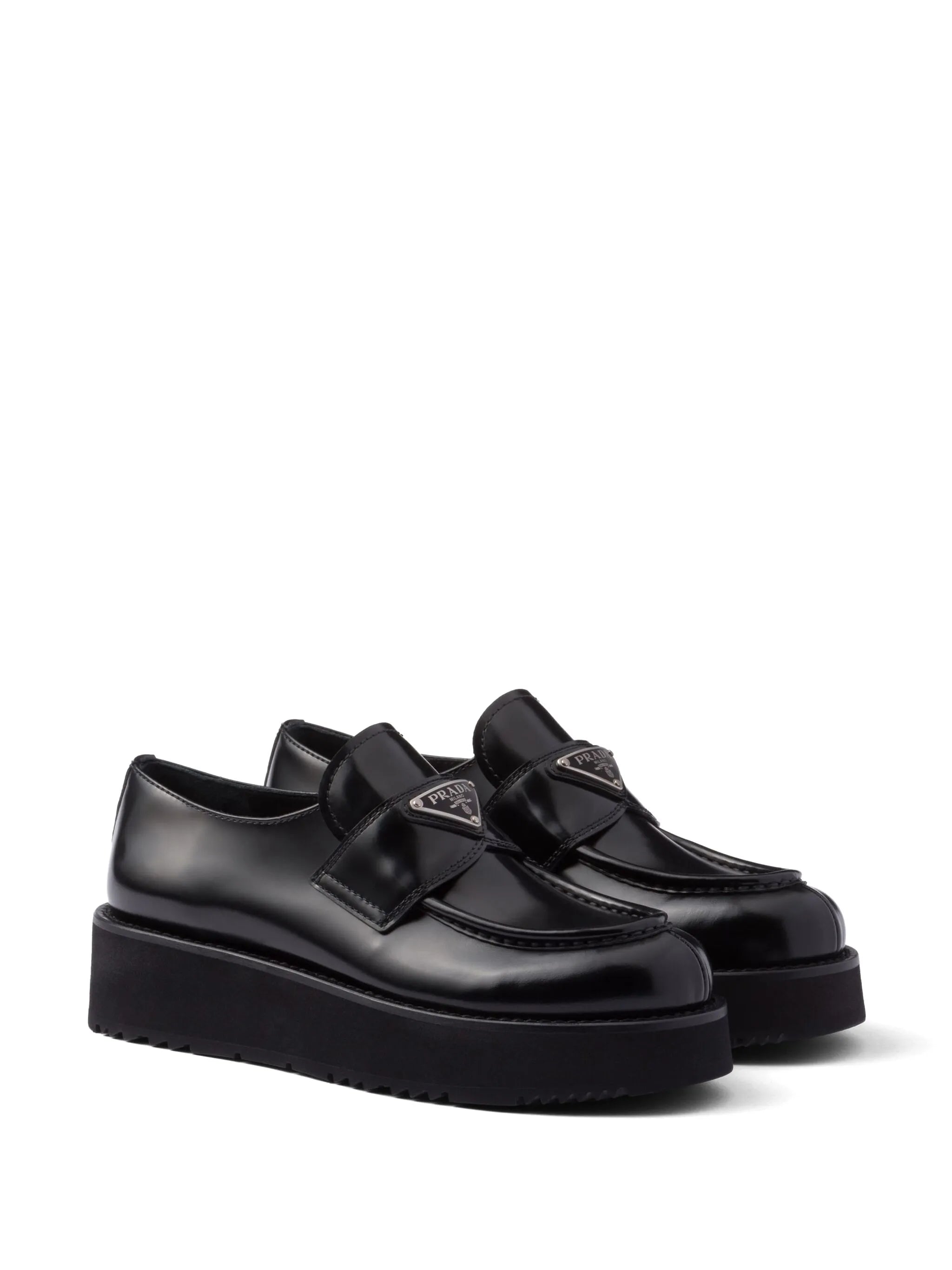 triangle-logo leather loafers