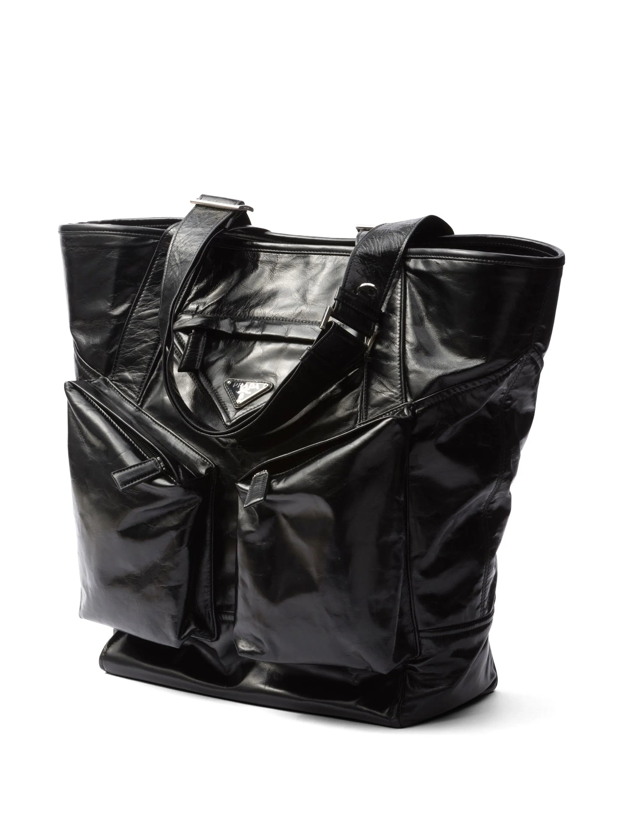 triangle-logo leather tote bag