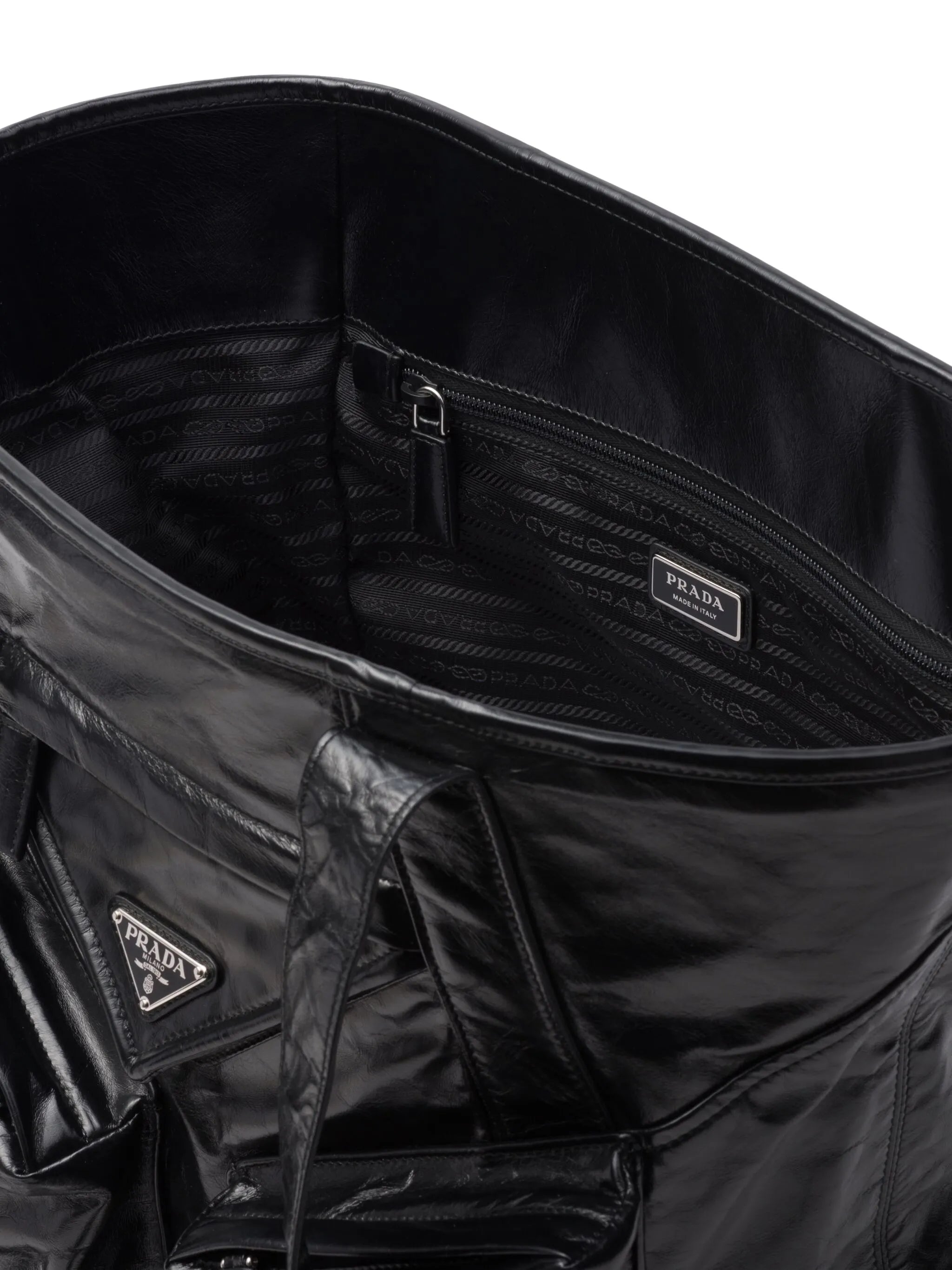 triangle-logo leather tote bag
