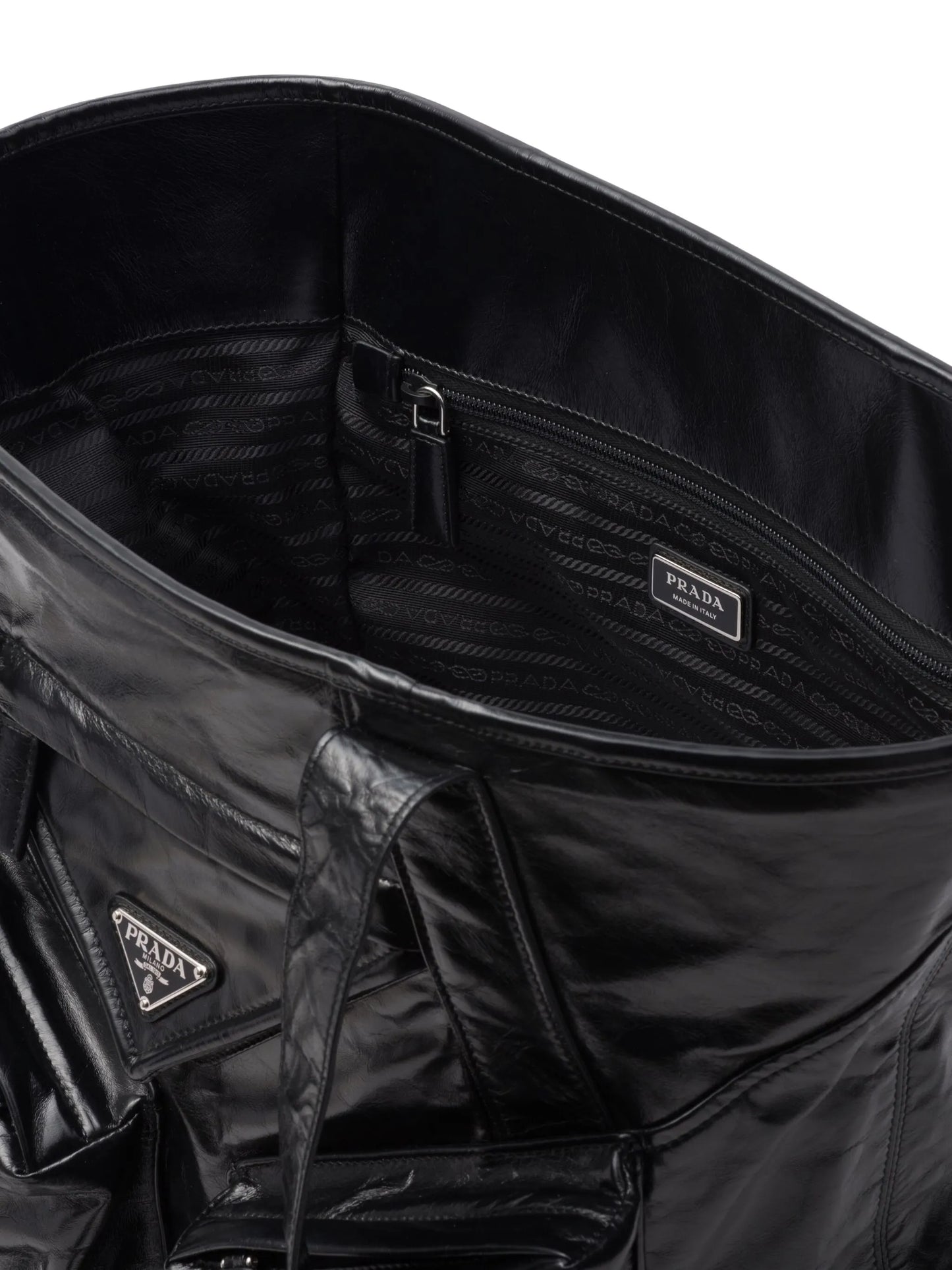 triangle-logo leather tote bag