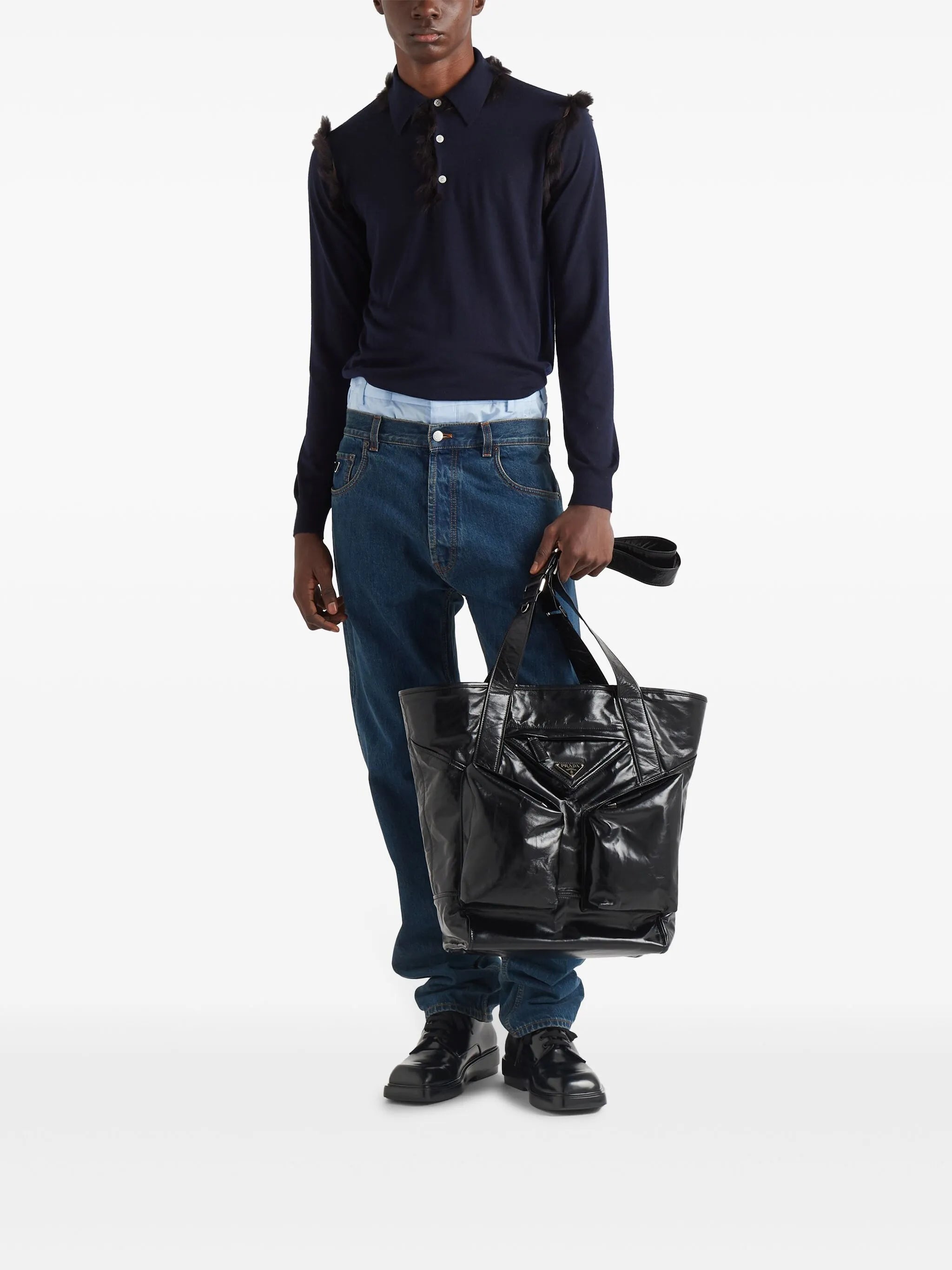 triangle-logo leather tote bag