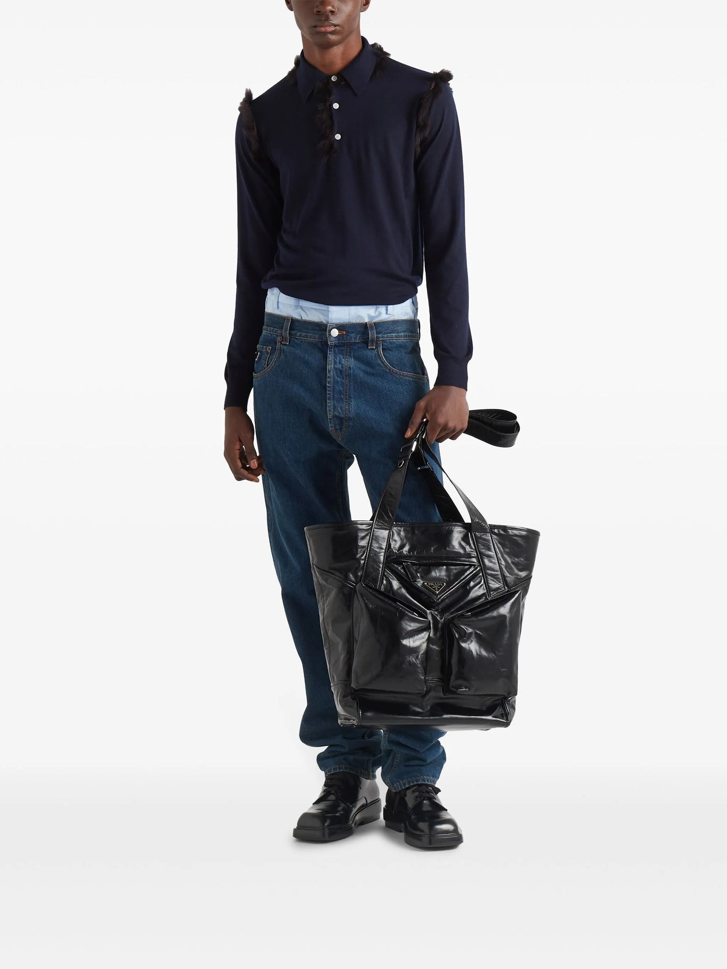 triangle-logo leather tote bag