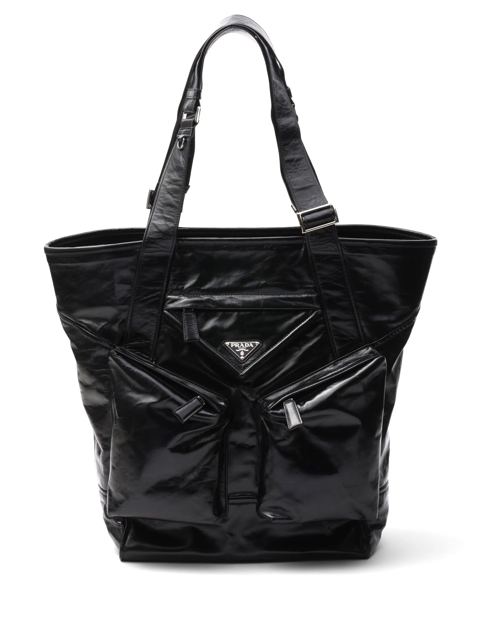 triangle-logo leather tote bag