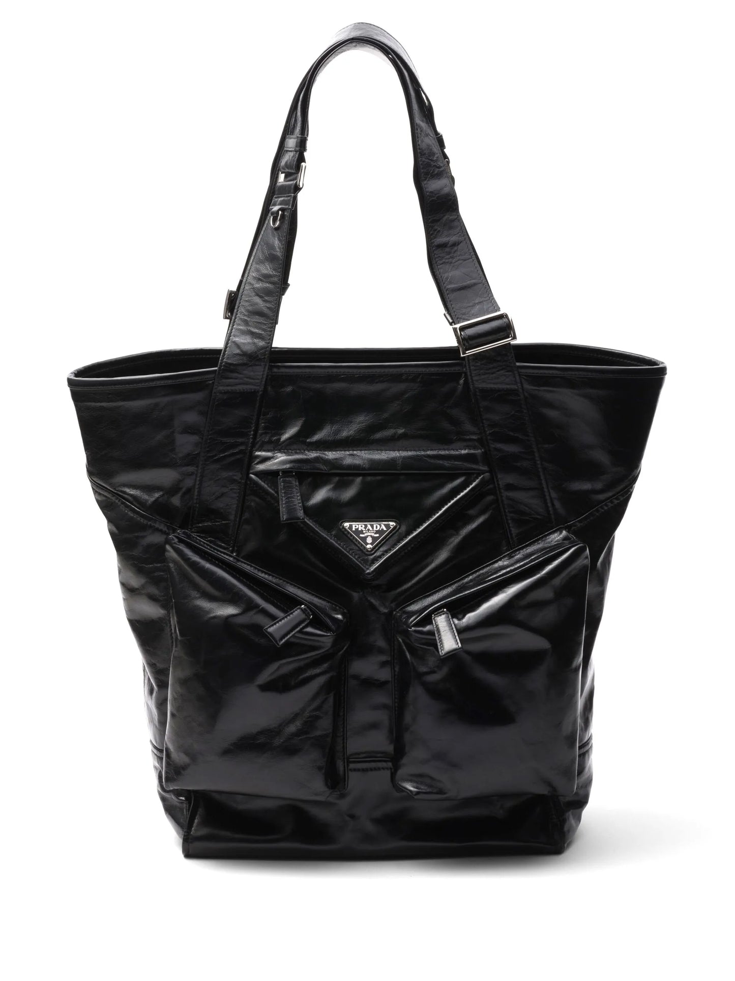 triangle-logo leather tote bag