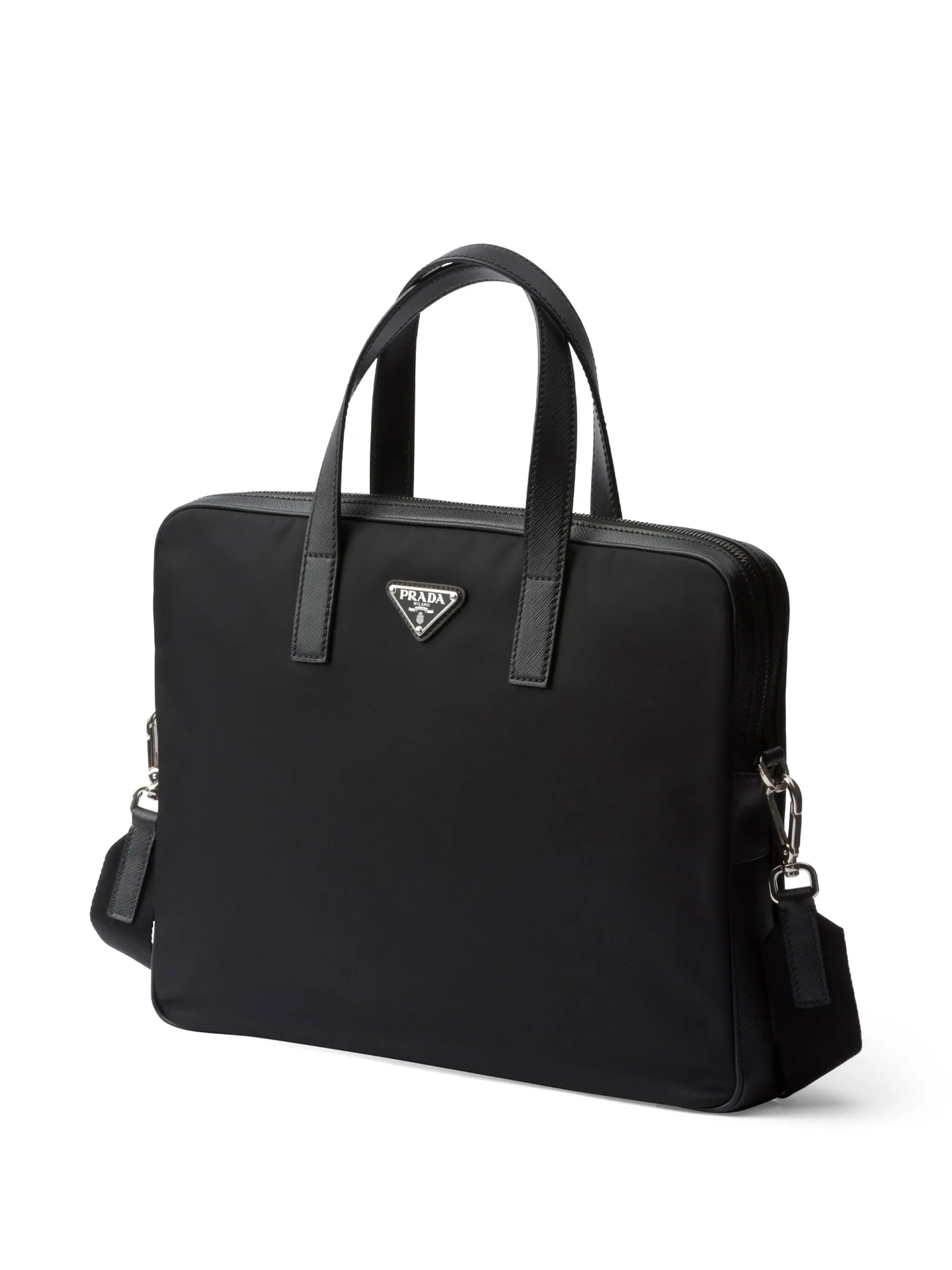Re-Nylon leather-trimmed briefcase