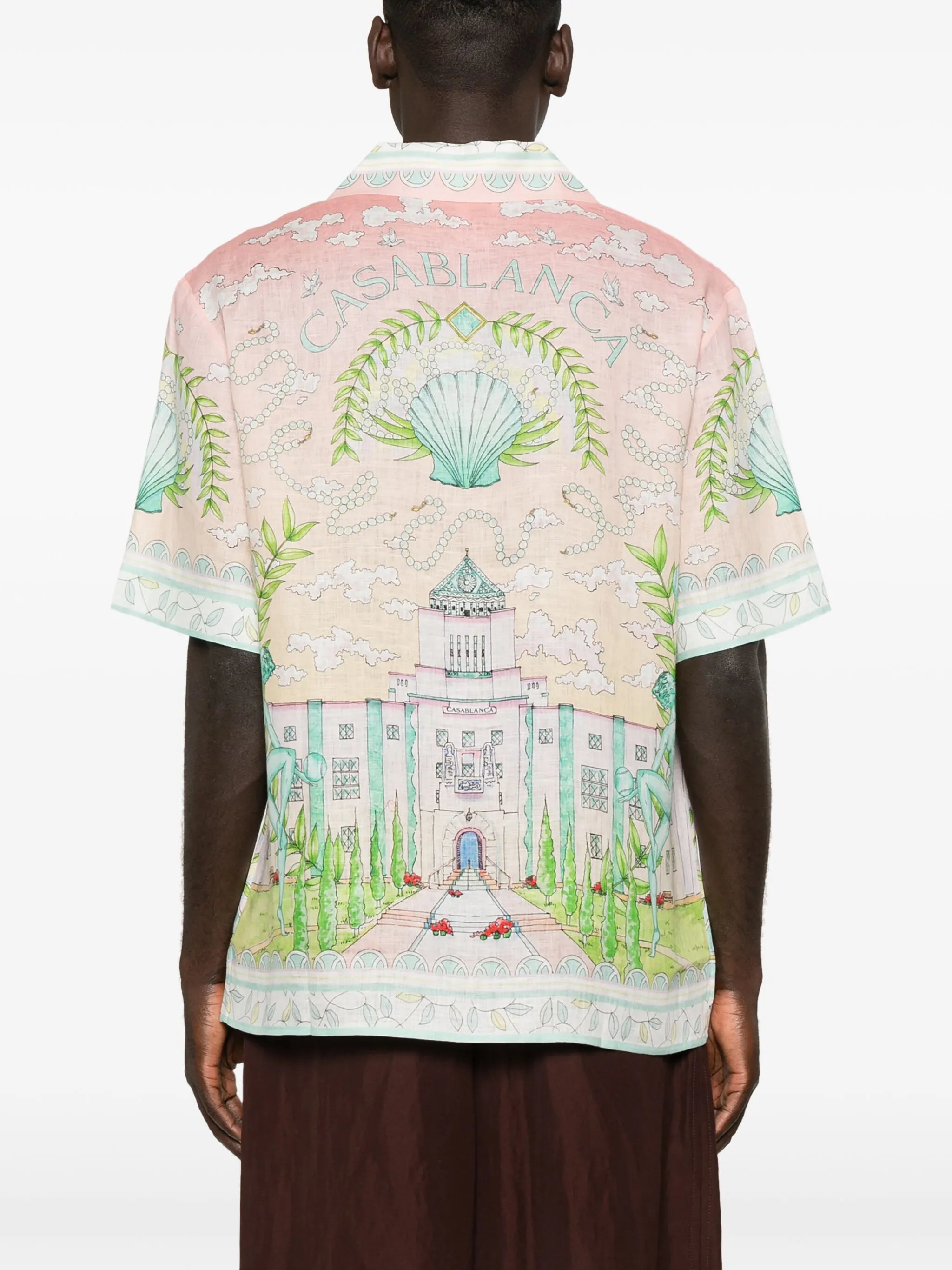 Vase-print linen shirt