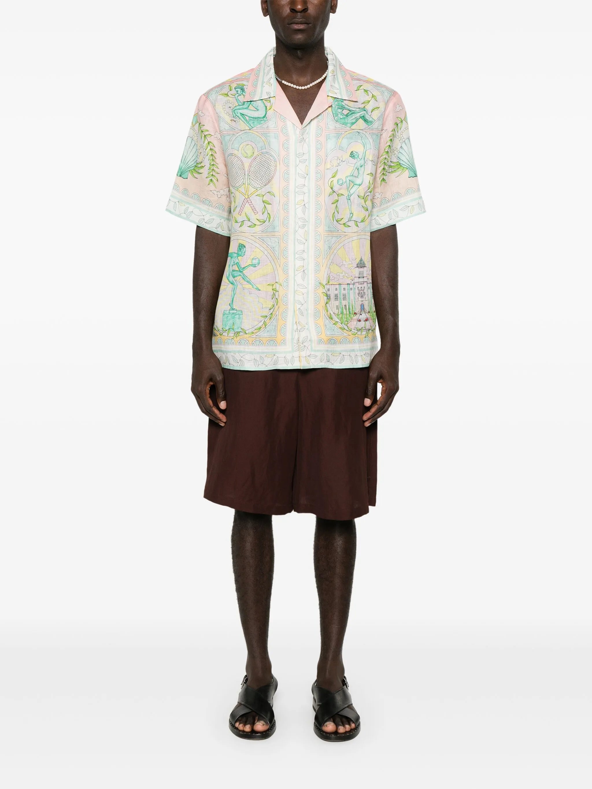 Vase-print linen shirt