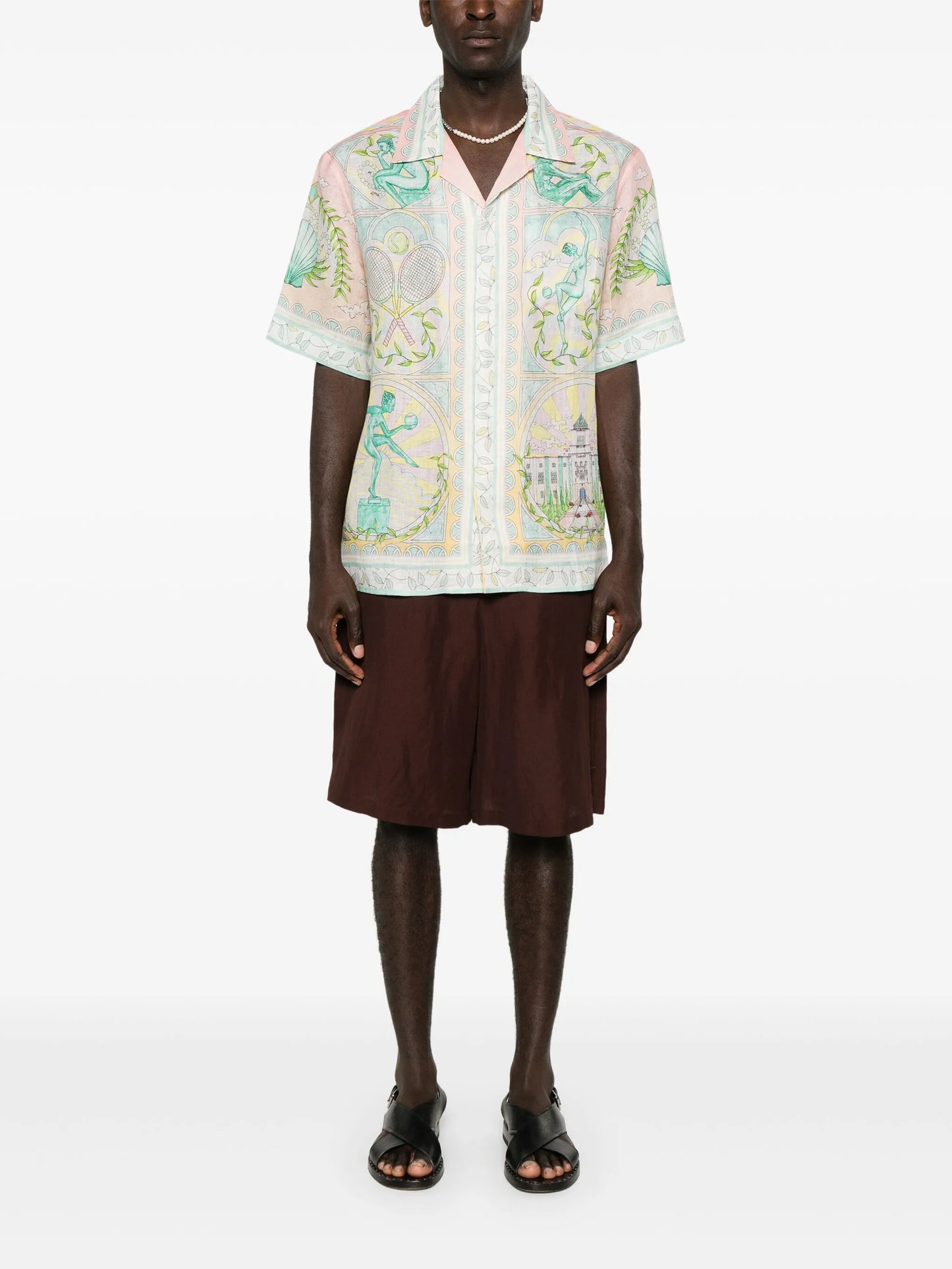 Vase-print linen shirt