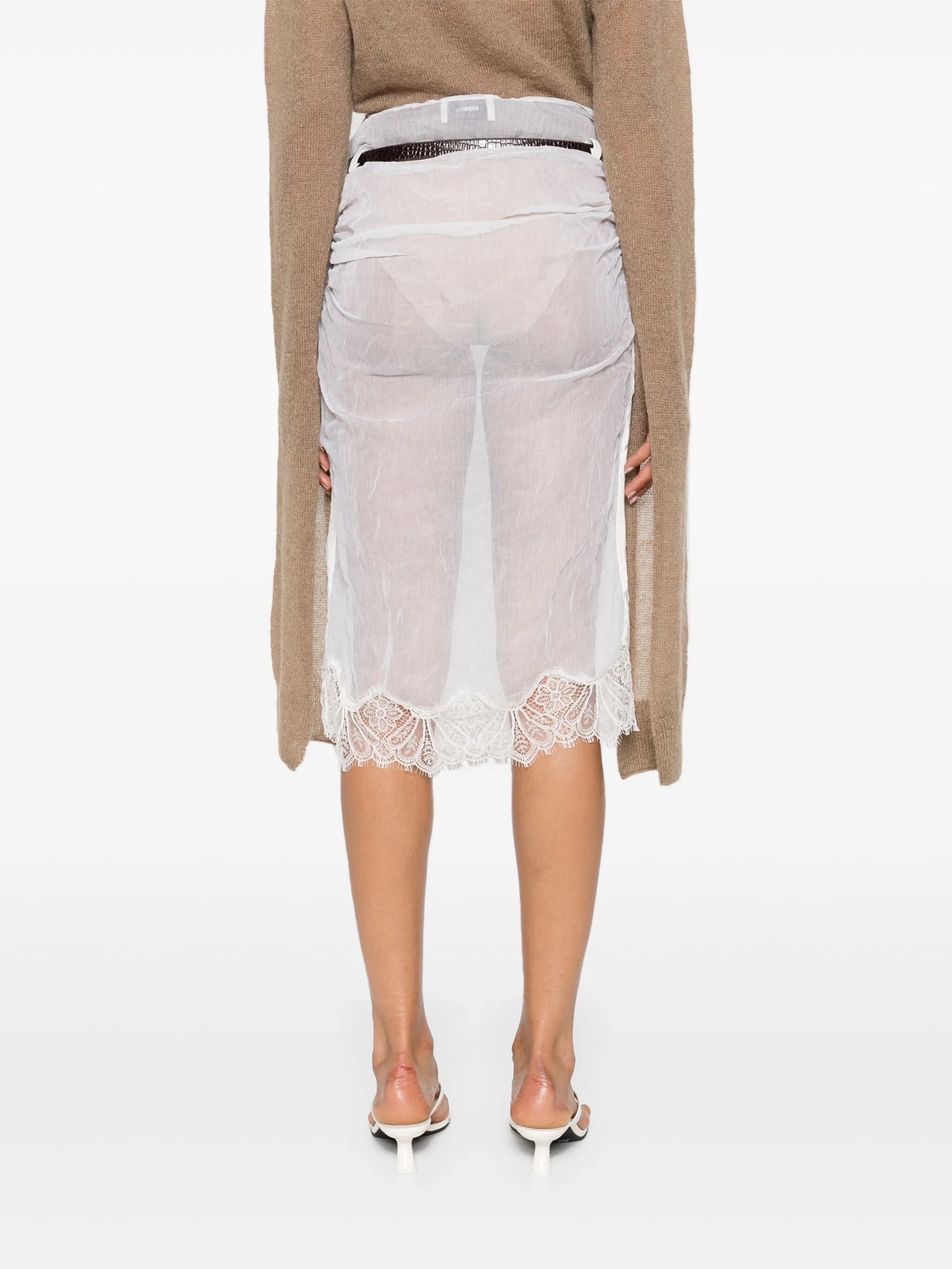 belted organza midi skirt