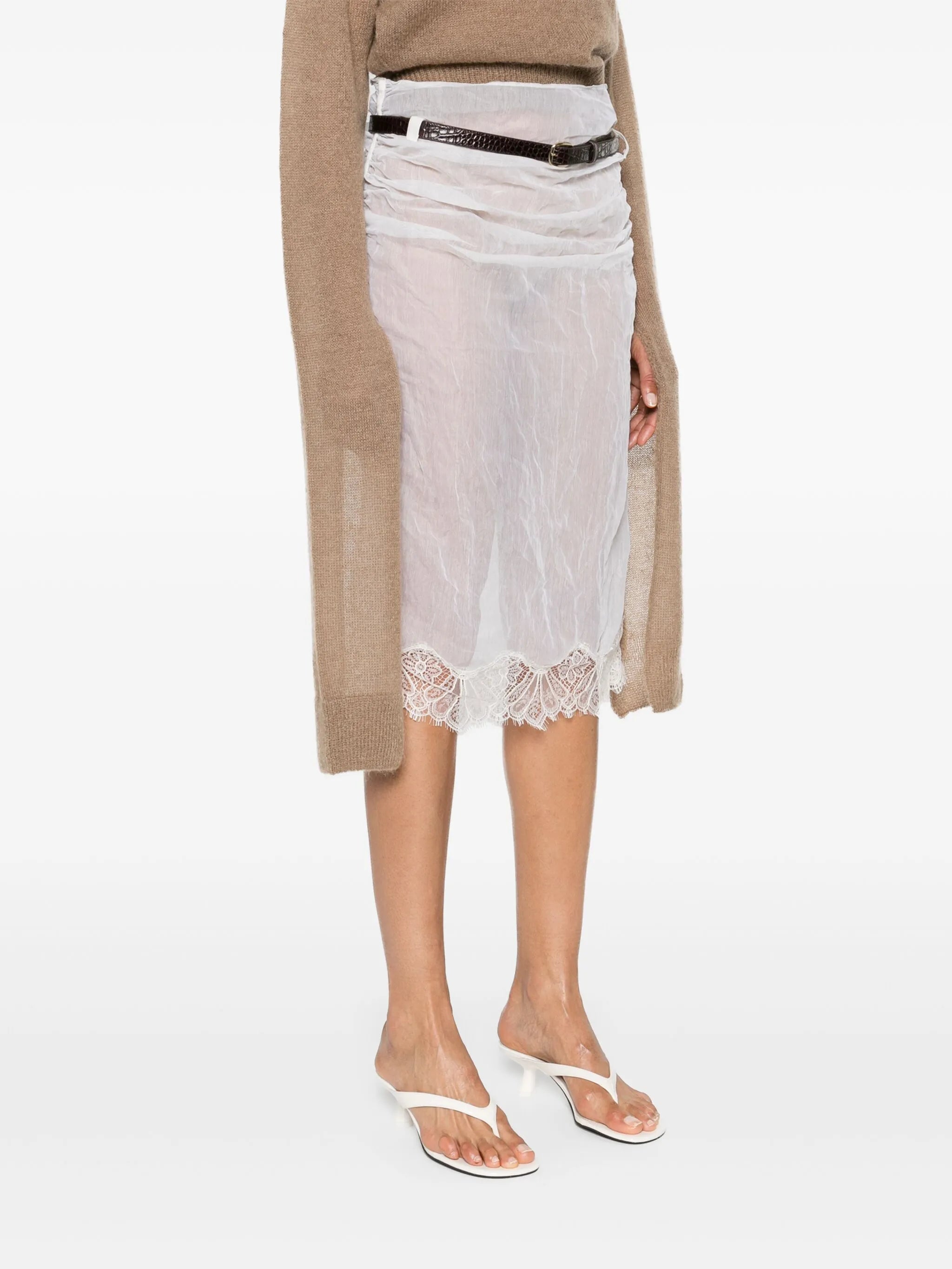 belted organza midi skirt