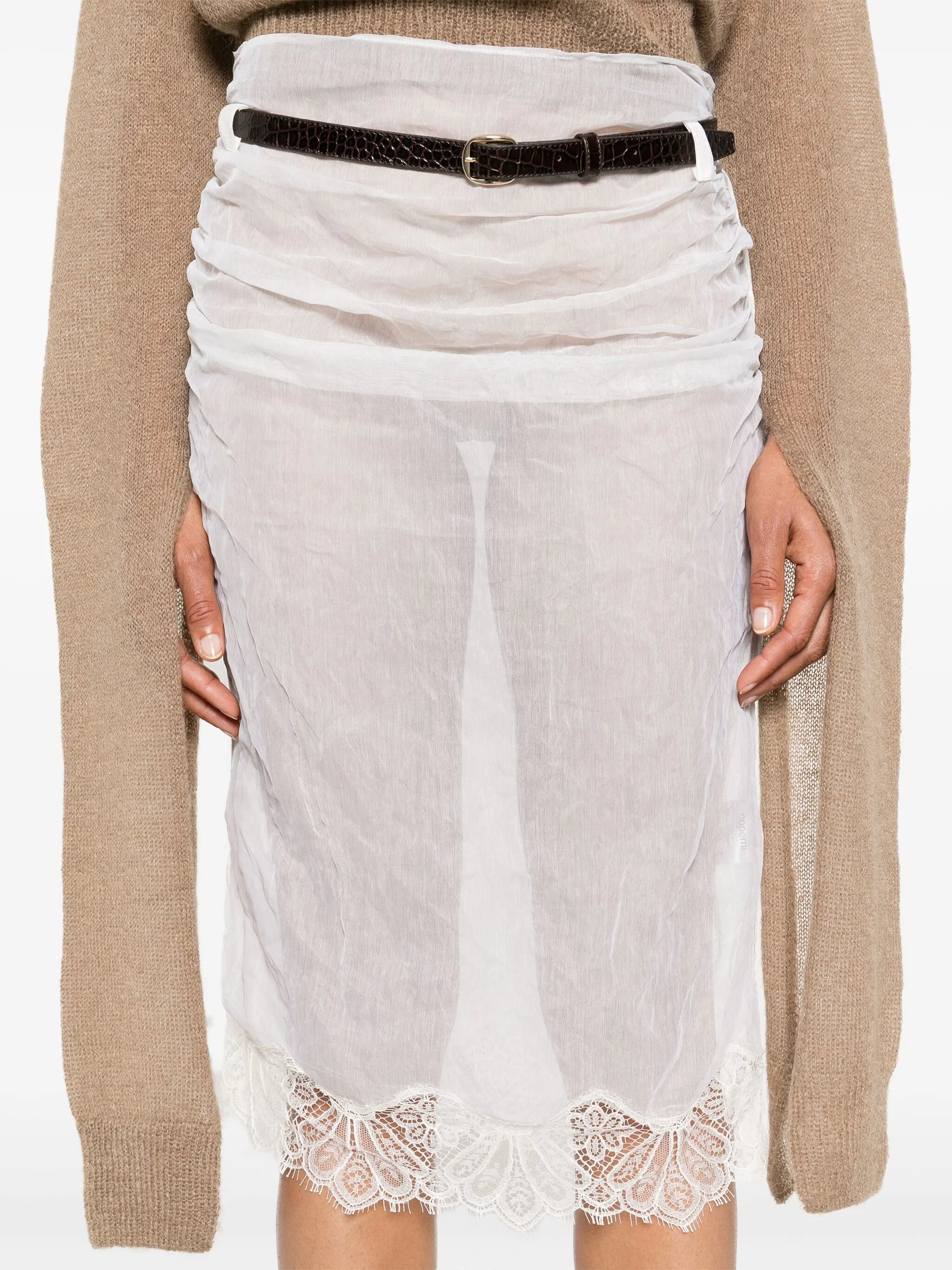 belted organza midi skirt