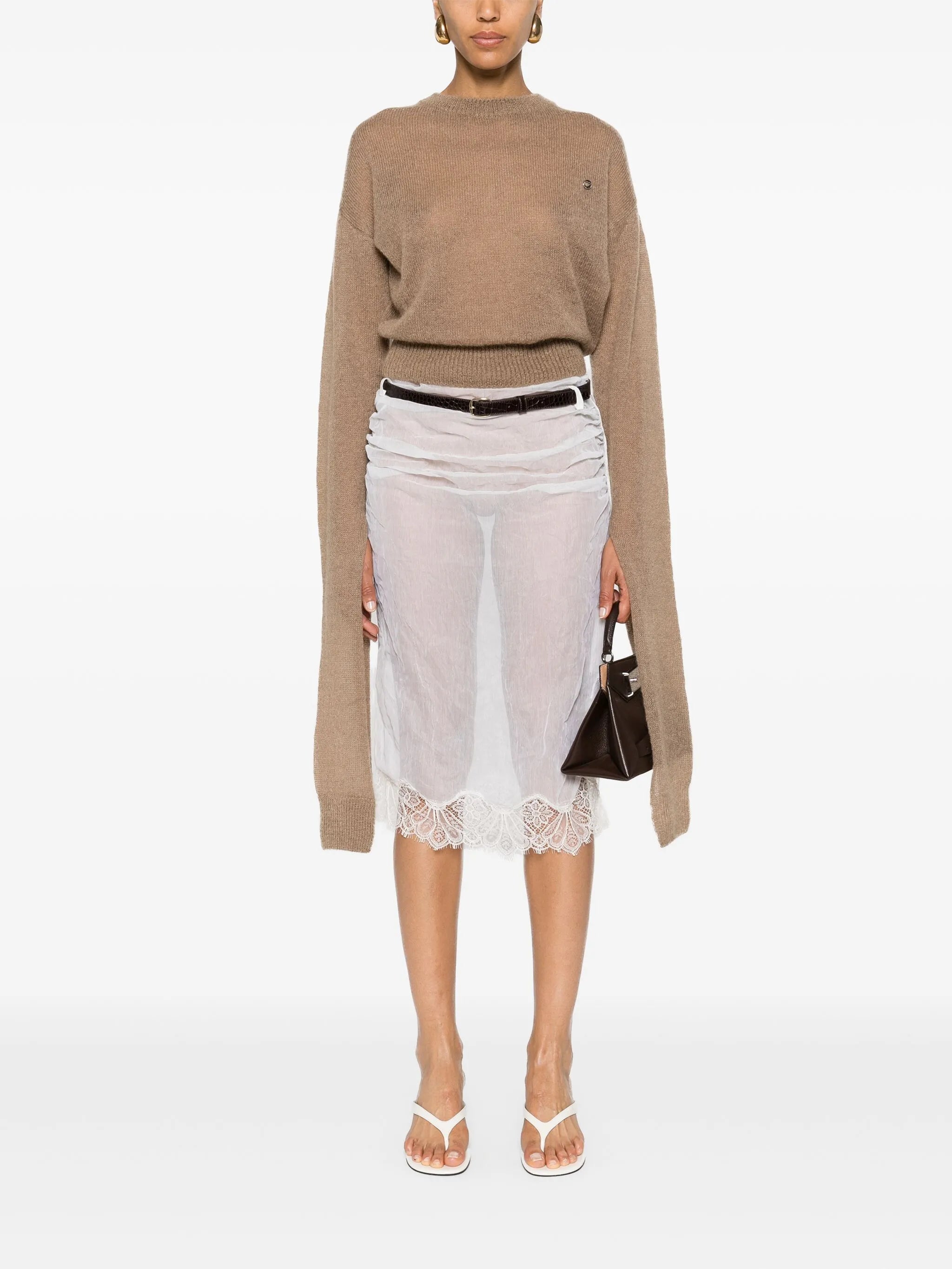 belted organza midi skirt