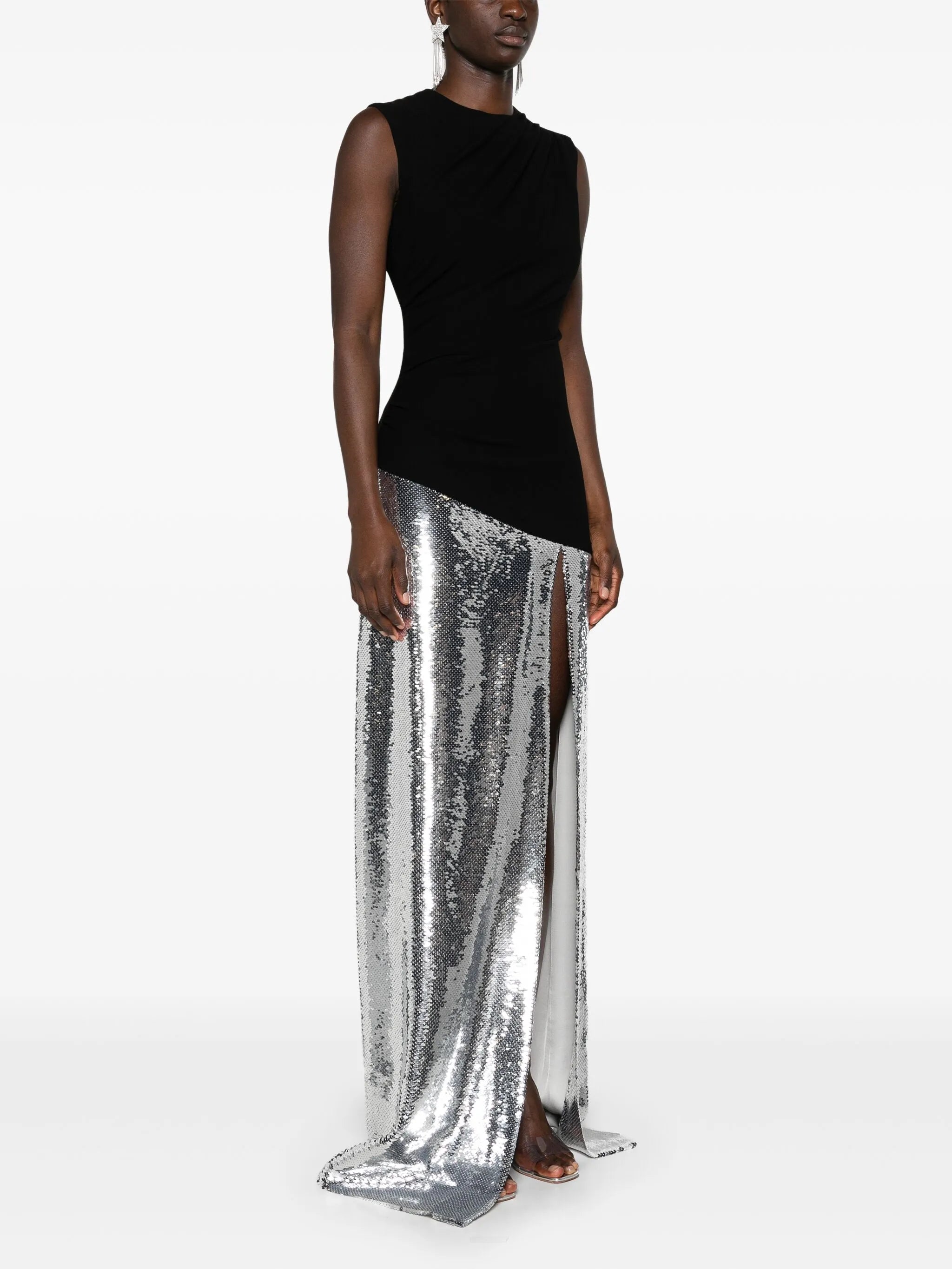 sequinned asymmetric gown