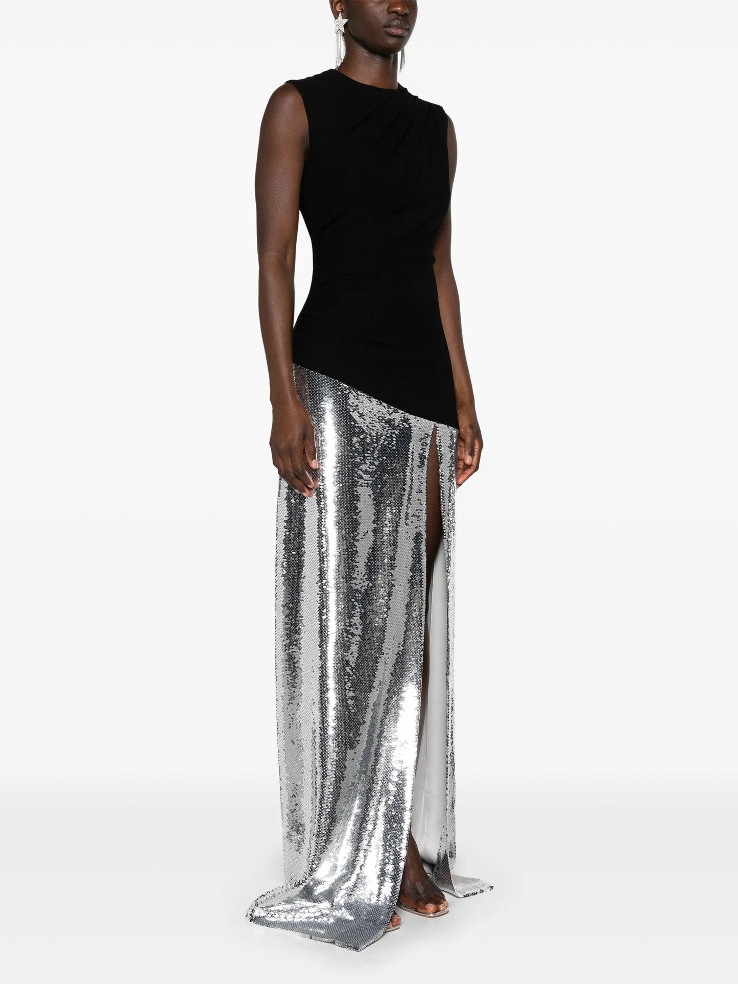 sequinned asymmetric gown