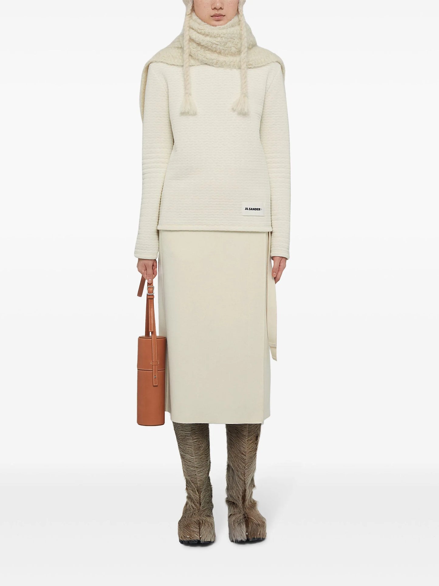 wrap-design wool midi skirt