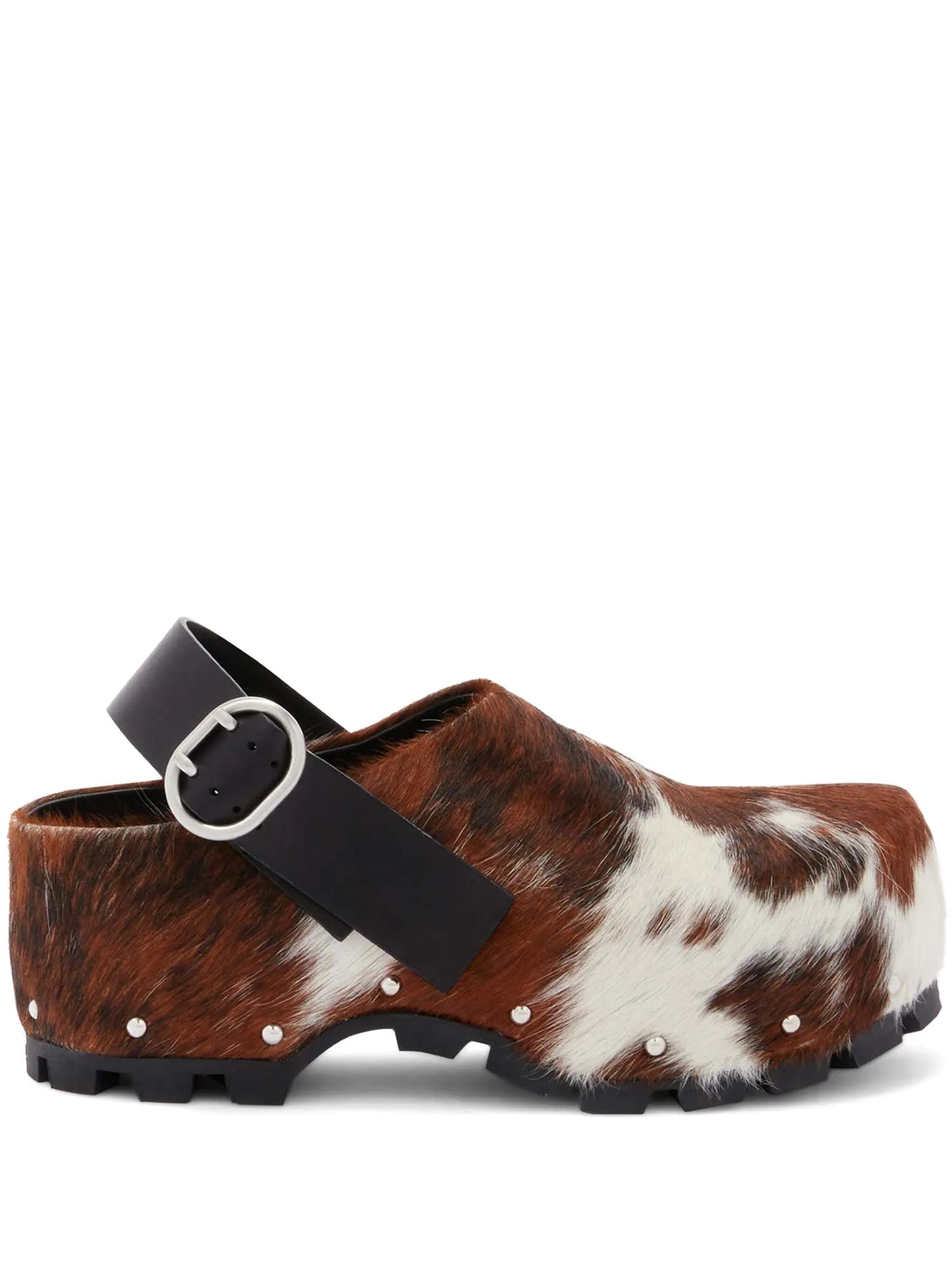 cow-print calf-hair clogs
