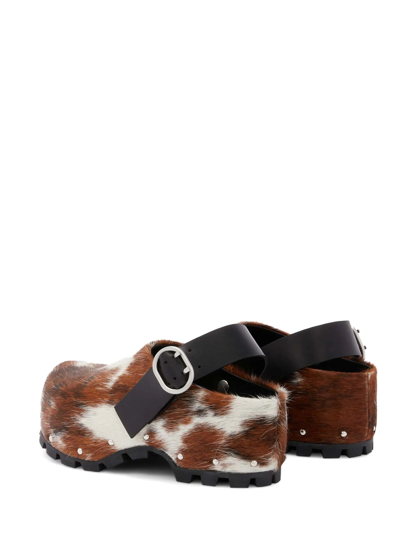 cow-print calf-hair clogs
