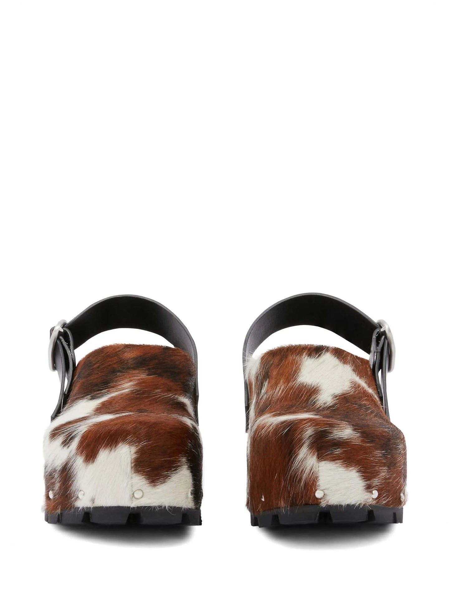 cow-print calf-hair clogs