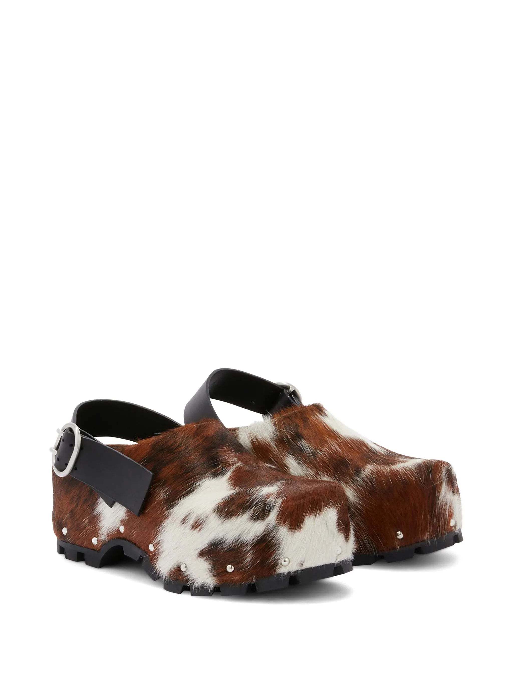 cow-print calf-hair clogs