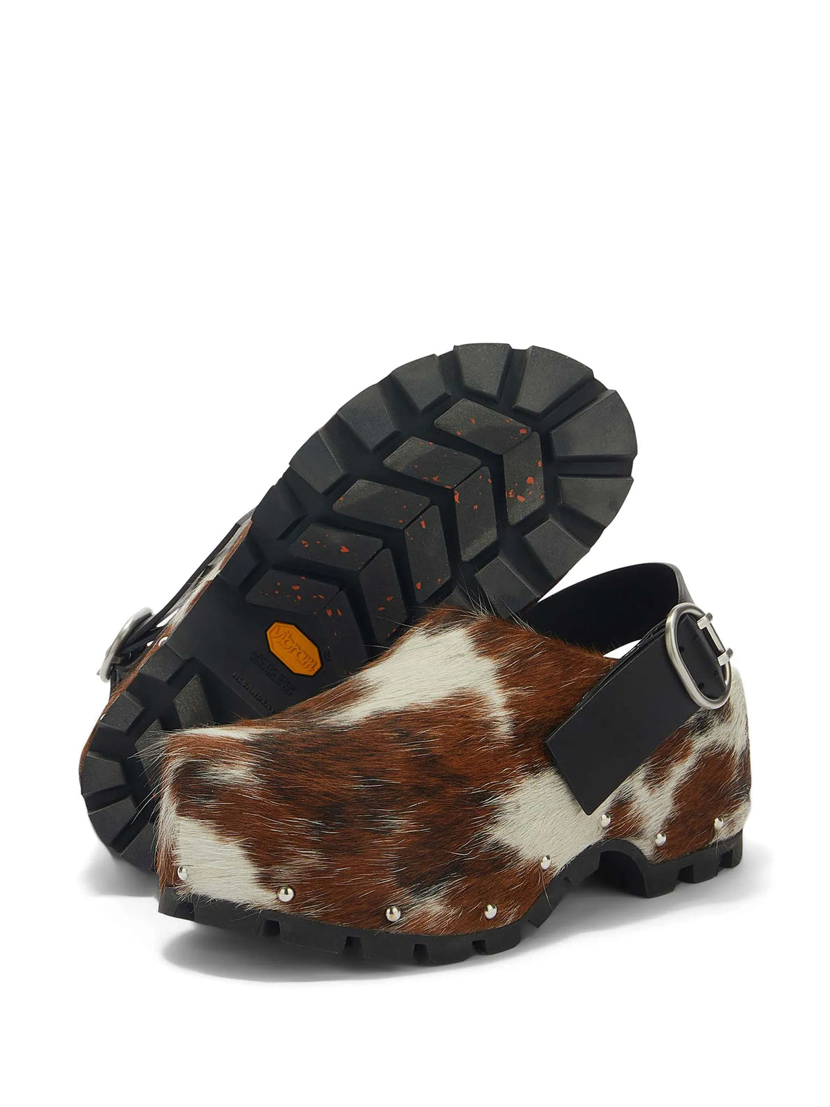 cow-print calf-hair clogs